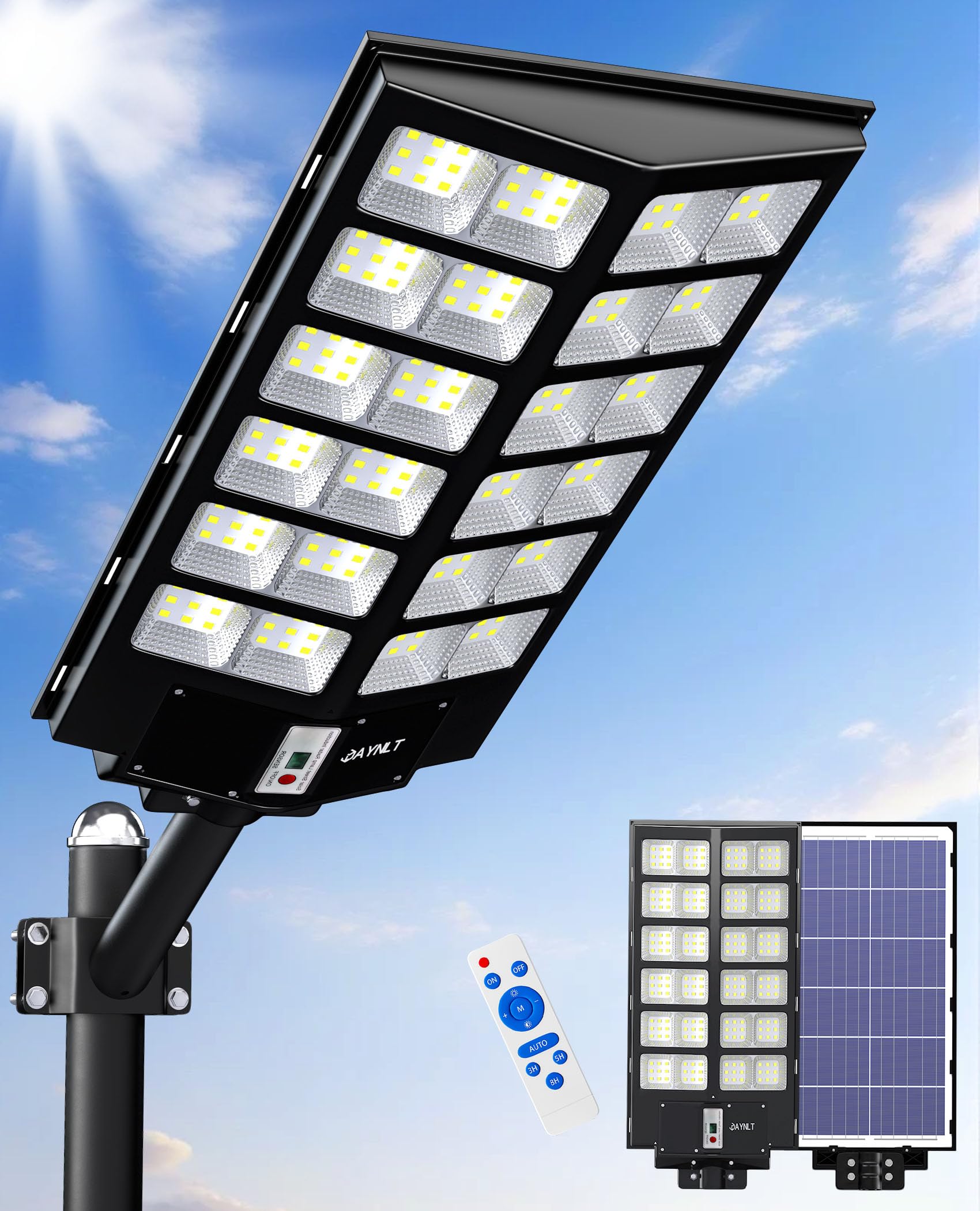 JAYNLT Solar Street Lights Y-9800W, Waterproof 6500K Security Flood Lamps with Motion Sensor, 1Pack, Black