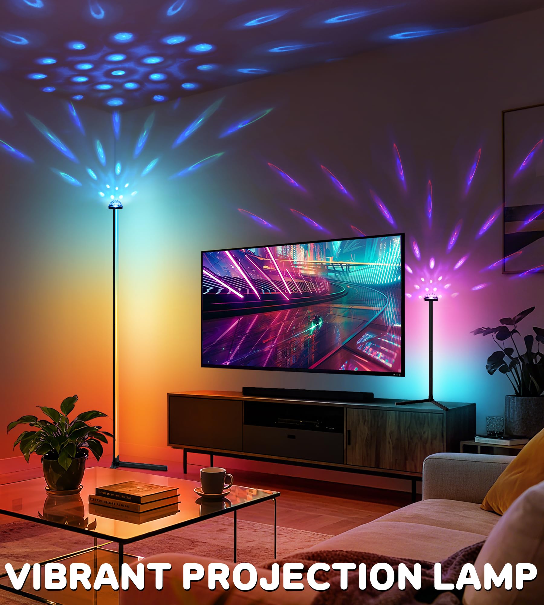 Lansuper Uplighter Corner Floor Lamp  Smart Rgb Led Corner Floor Lamp Modern Projector Floor Lamp With App & Remote Ambient Lighting Color Changing Standing Lamp With Music Sync For Living Room