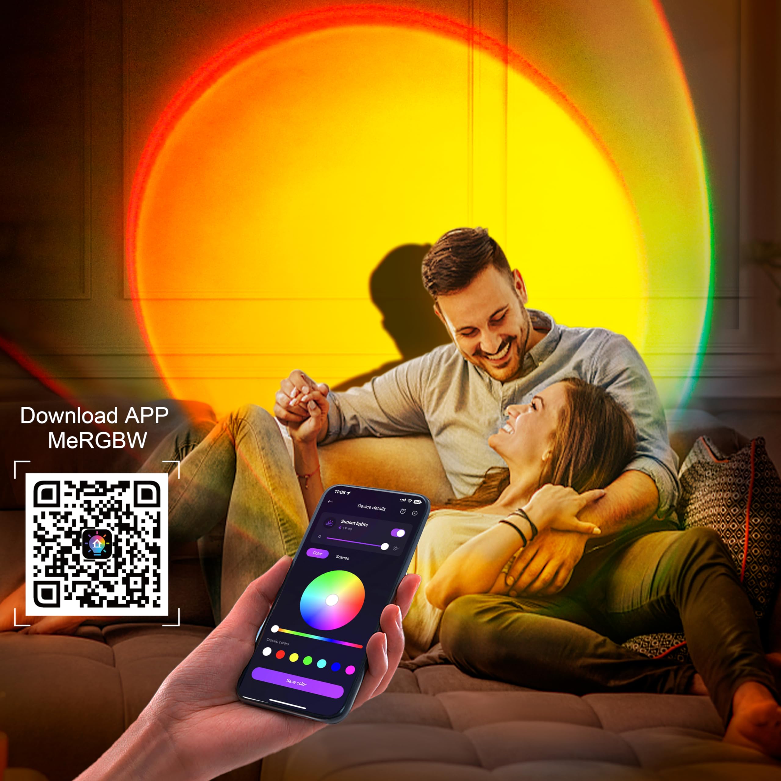 Xebkor Multicolor Sunset Lamp Projector - Led 360° Rotation, App Control For Bedroom & Decor