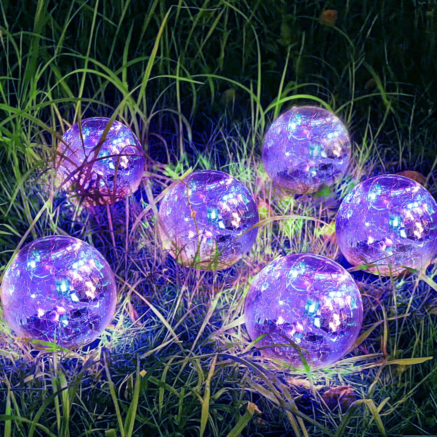 Syouhome Solar Garden Lights, 6 Pack Waterproof Cracked Glass Ball, Multicolor Pathway Decor