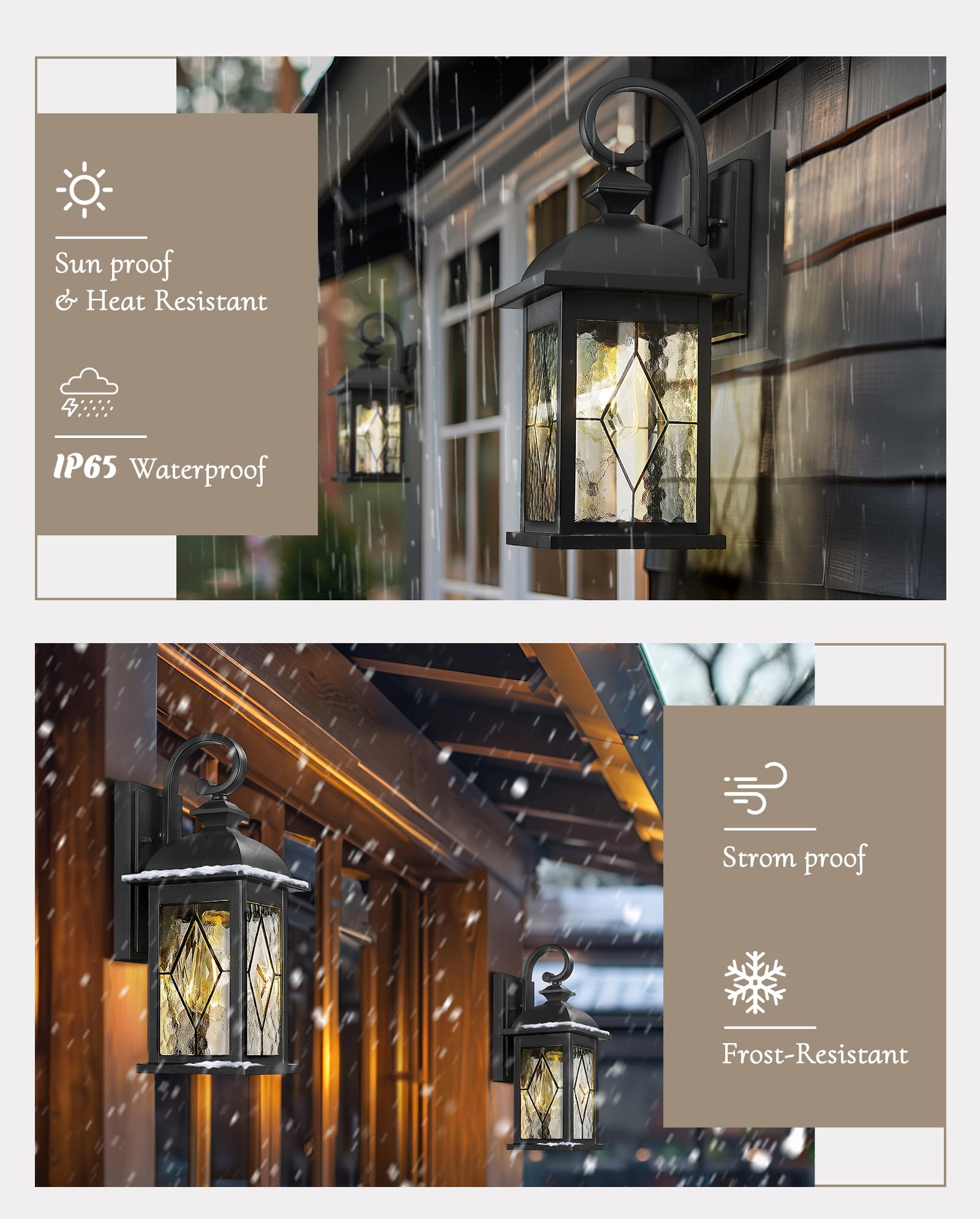 Femila 15'' Exterior Wall Sconce, 2-Pack Outdoor Waterproof Wall Lights Fixture, E26 Socket Wall Lantern For Porch, Anti-Rust Ma