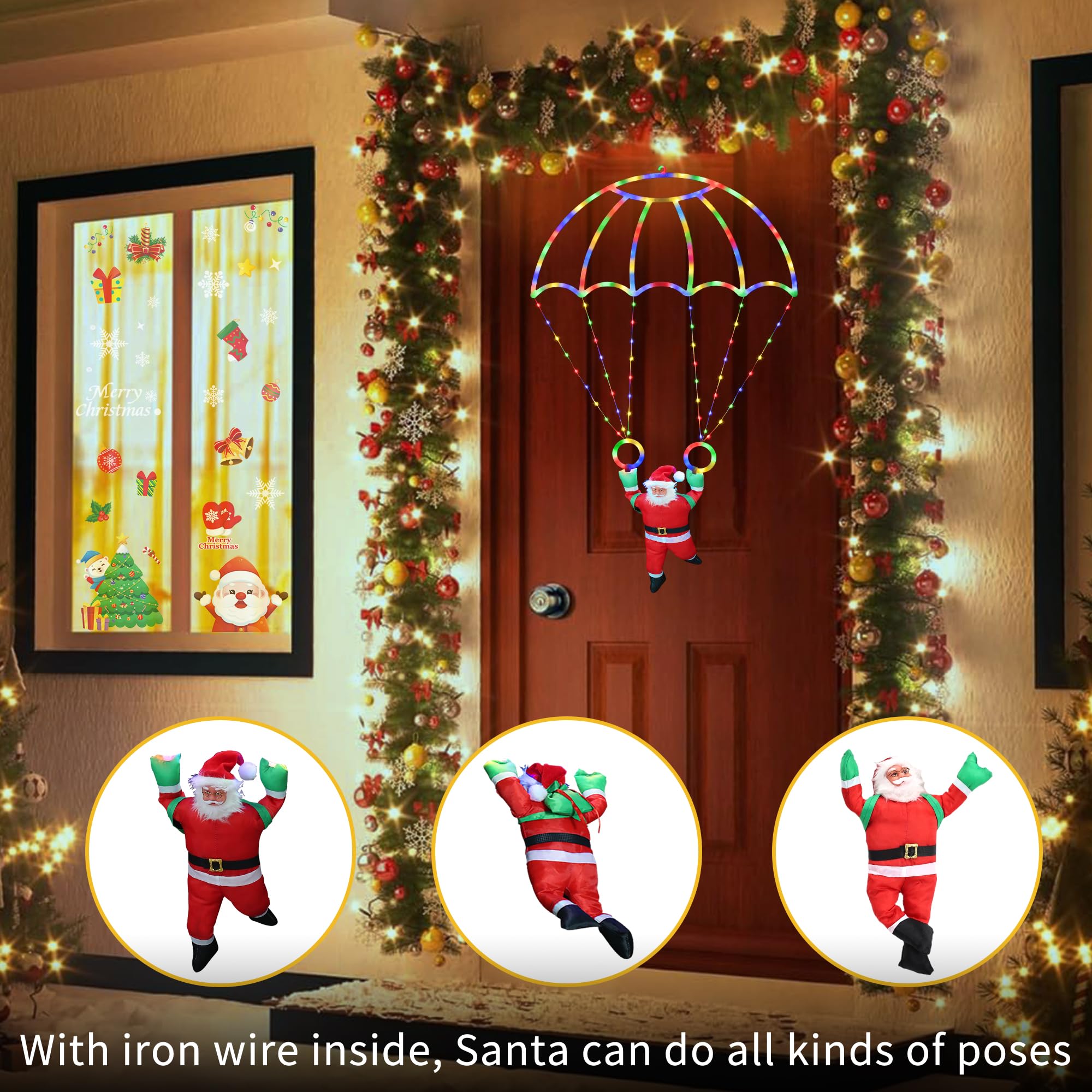 Toodour 2.8FT Christmas Parachute Lights, Waterproof Multicolor Hanging Decorations with Santa Claus - LED08230128