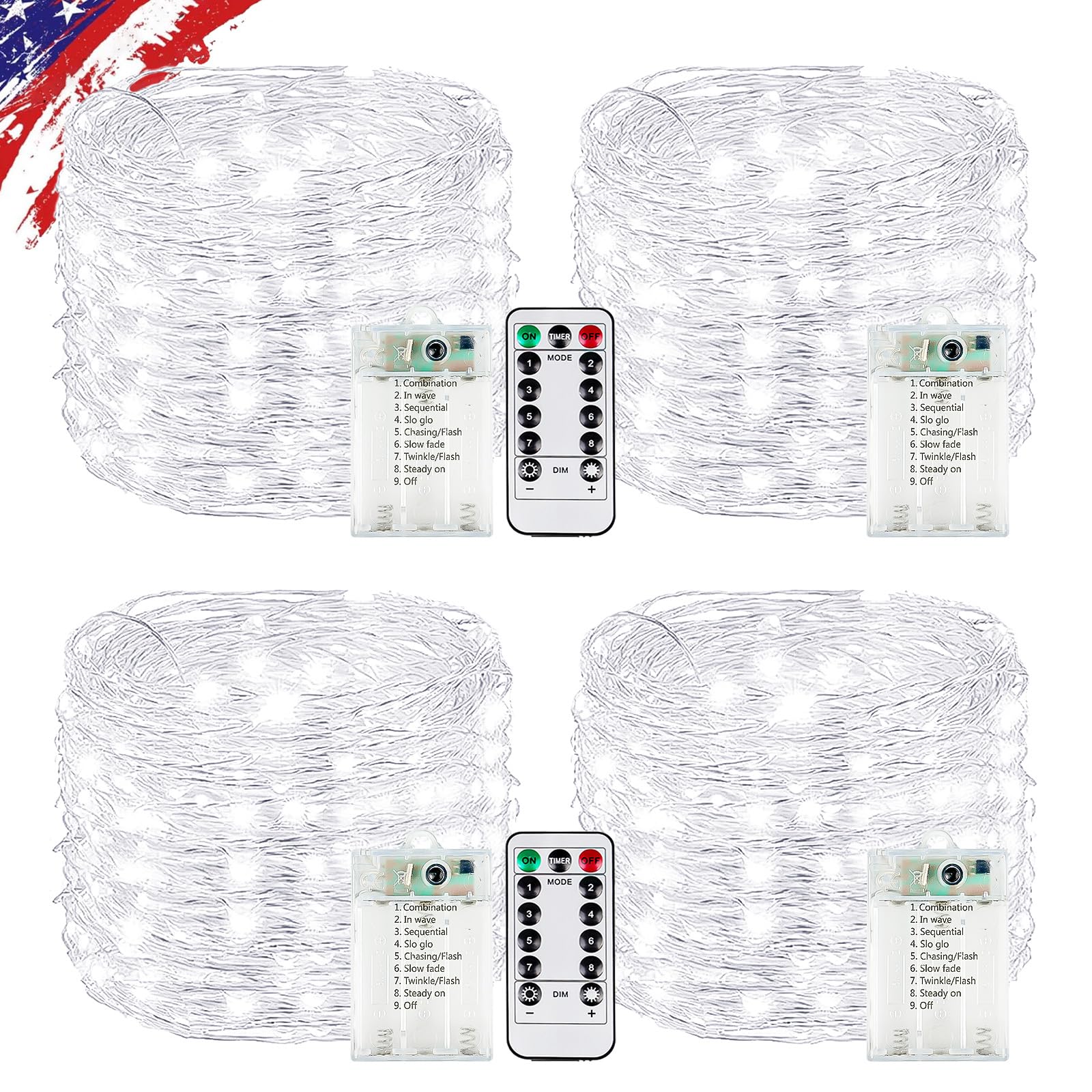 4 Pack White Fairy Lights Battery Operated with Remote  Waterproof 20FT 60LED Cuttable Twinkle Lights with Timer Indoor Outdoor  String Light for Bedroom  Classroom  Wedding  DIY  Christmas D?cor