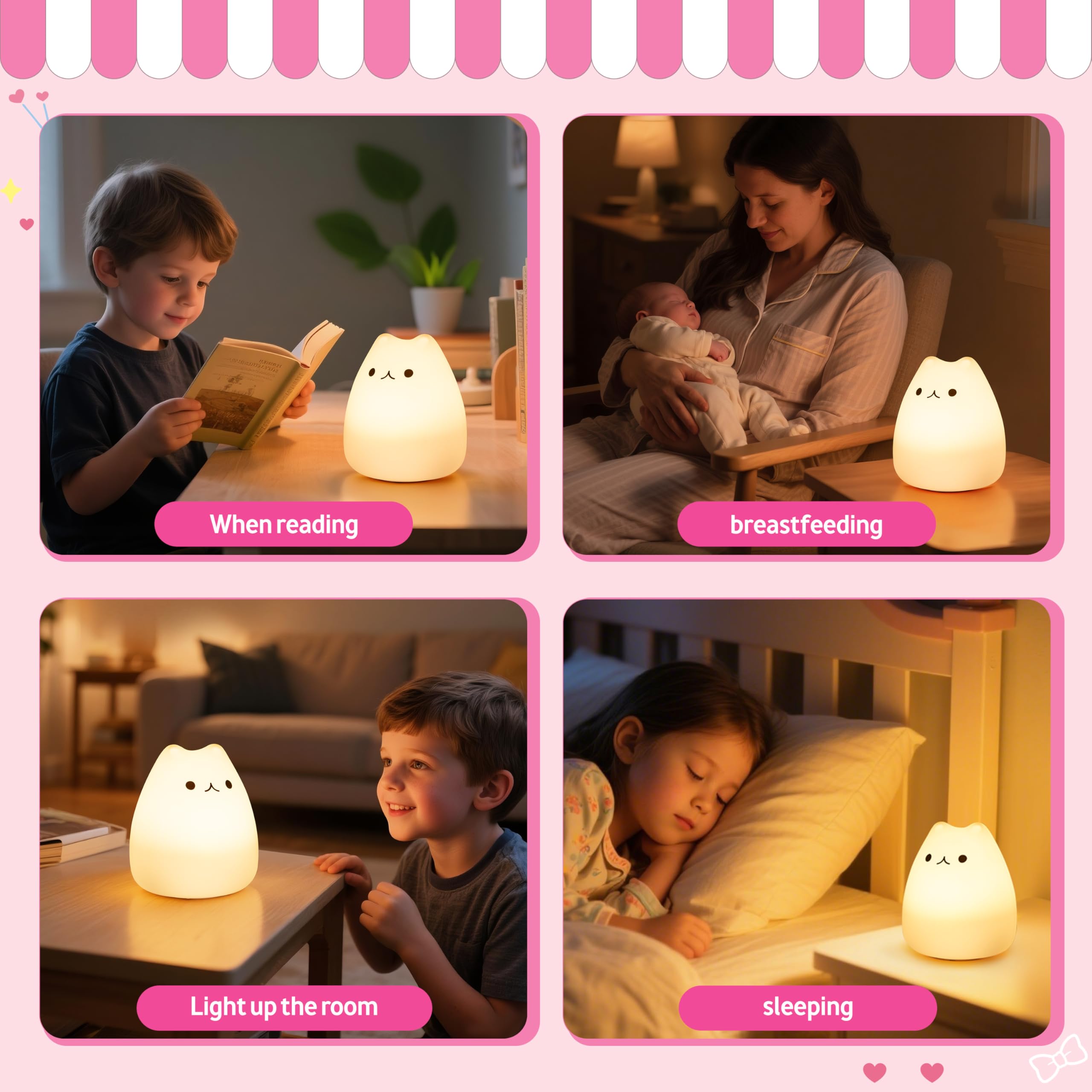 Loatme Night Light For Kids  Cute Cat Squishy Silicone Lamp With 2 Levels Of Brightness  Kawaii Touch Nightlight For Room Decor  Perfect Gifts For Baby  Girl  Boy  Toddler  Nursery