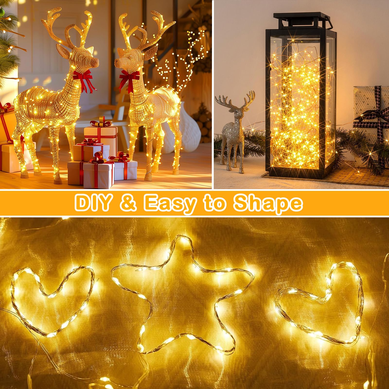 Decute 164FT 500LED Warm White Dimmable Christmas Fairy String Lights with Remote Control, Copper Wire, UL Certified