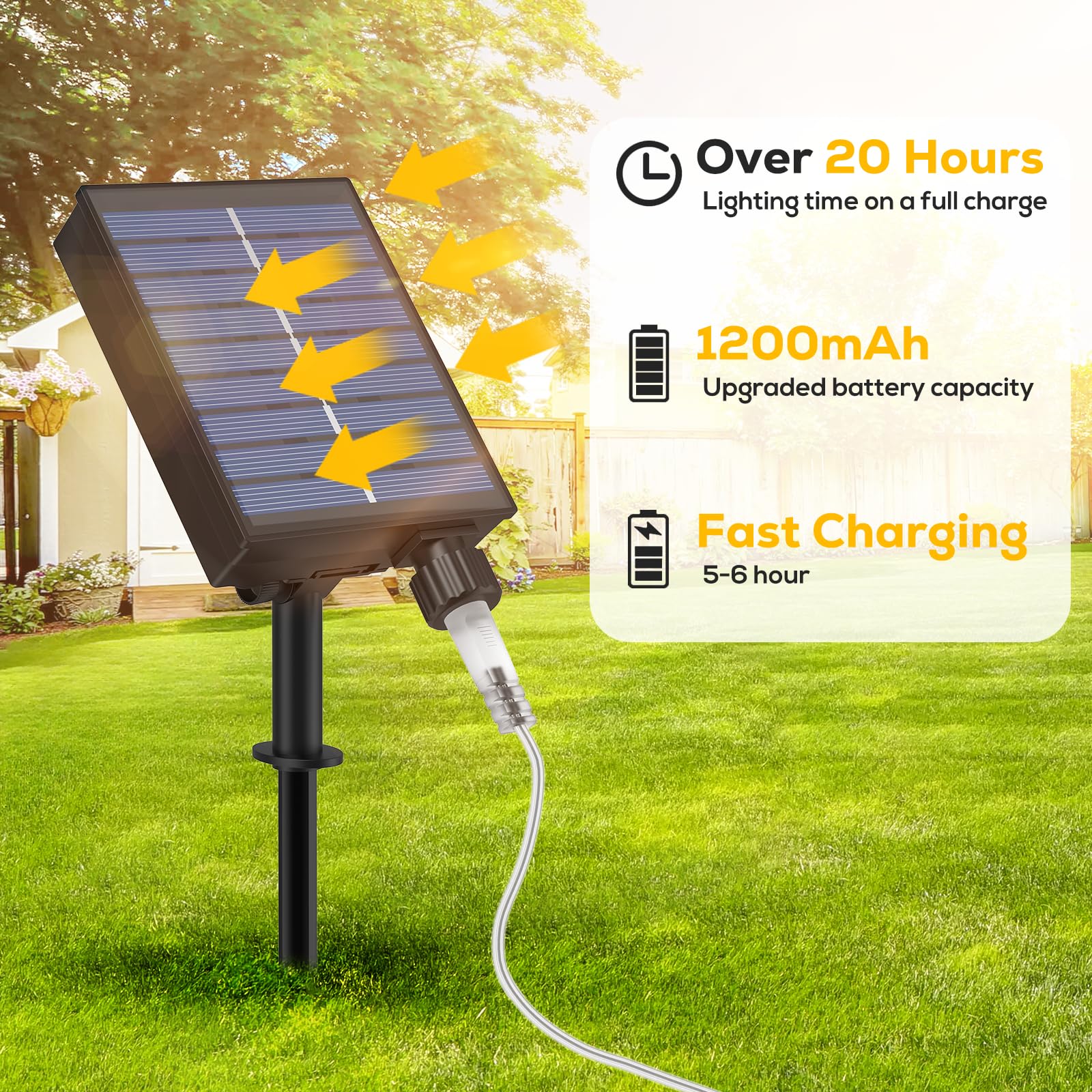 ICRGB Solar Rope Lights, 66FT 200 LED, IP67 Waterproof, 8 Modes, Warm White, Model Solar - 3, Decorative for Outdoor Use