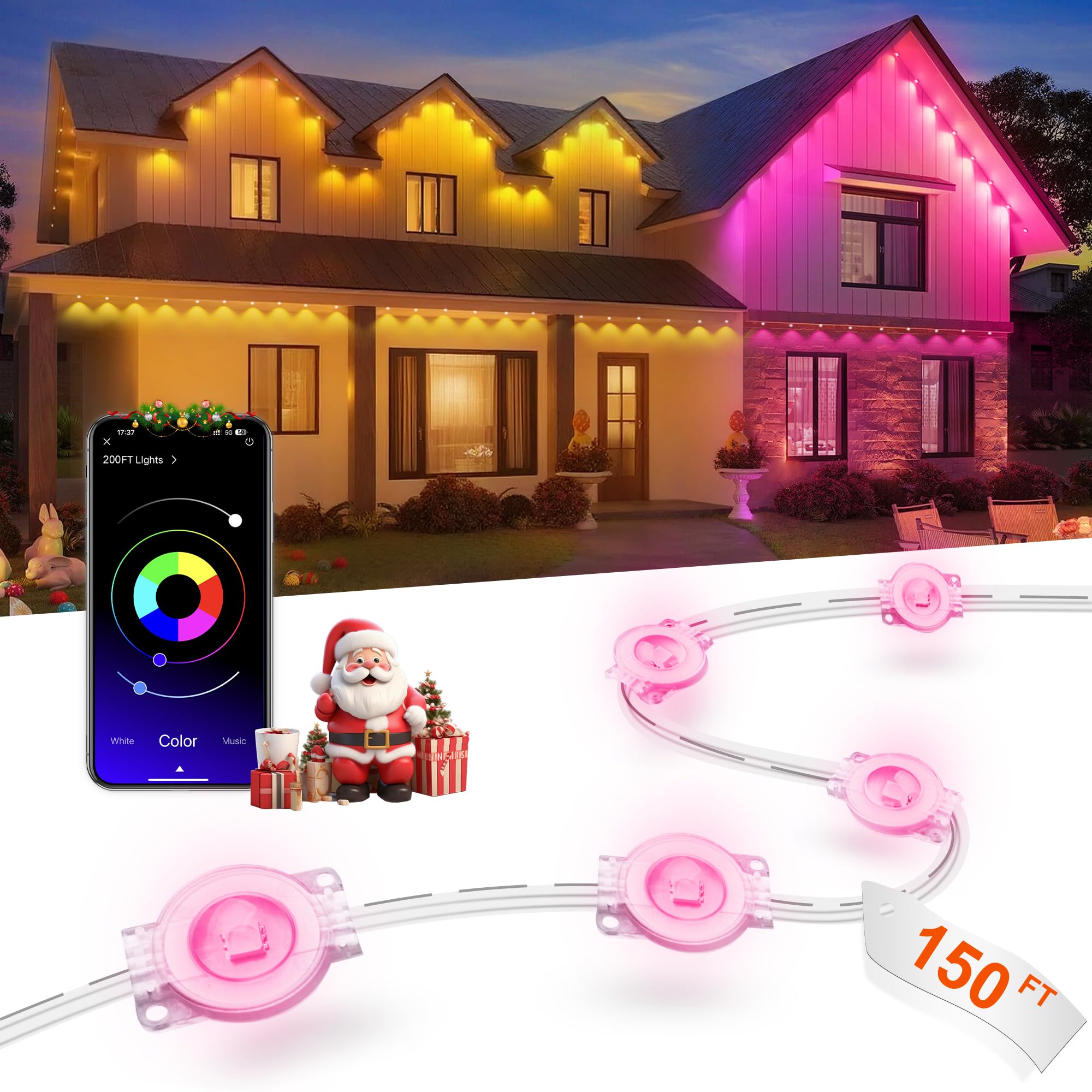 Nexillumi Permanent Outdoor Lights For House  150Ft Smart Rgb Led Lights Outside With 16 Million Diy Colors  Ip67 Waterproof Eternity Eaves Lighting For Christmas Halloween Holiday Daily Decorations