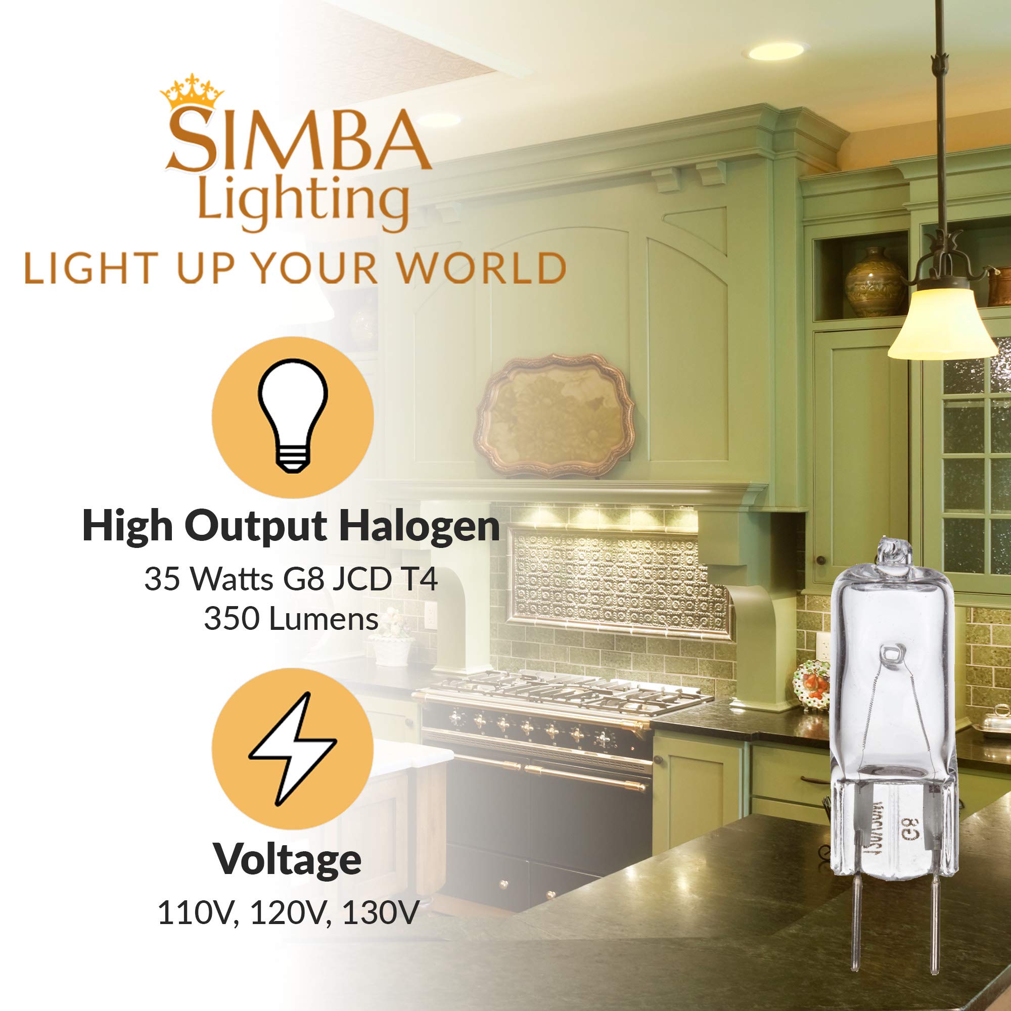 Simba Lighting Halogen Light Bulb G8 T4 35W Jcd Bi-Pin (10 Pack) Longer 1.7'' Length For Kitchen Hood, Landscape Lights, Desk An