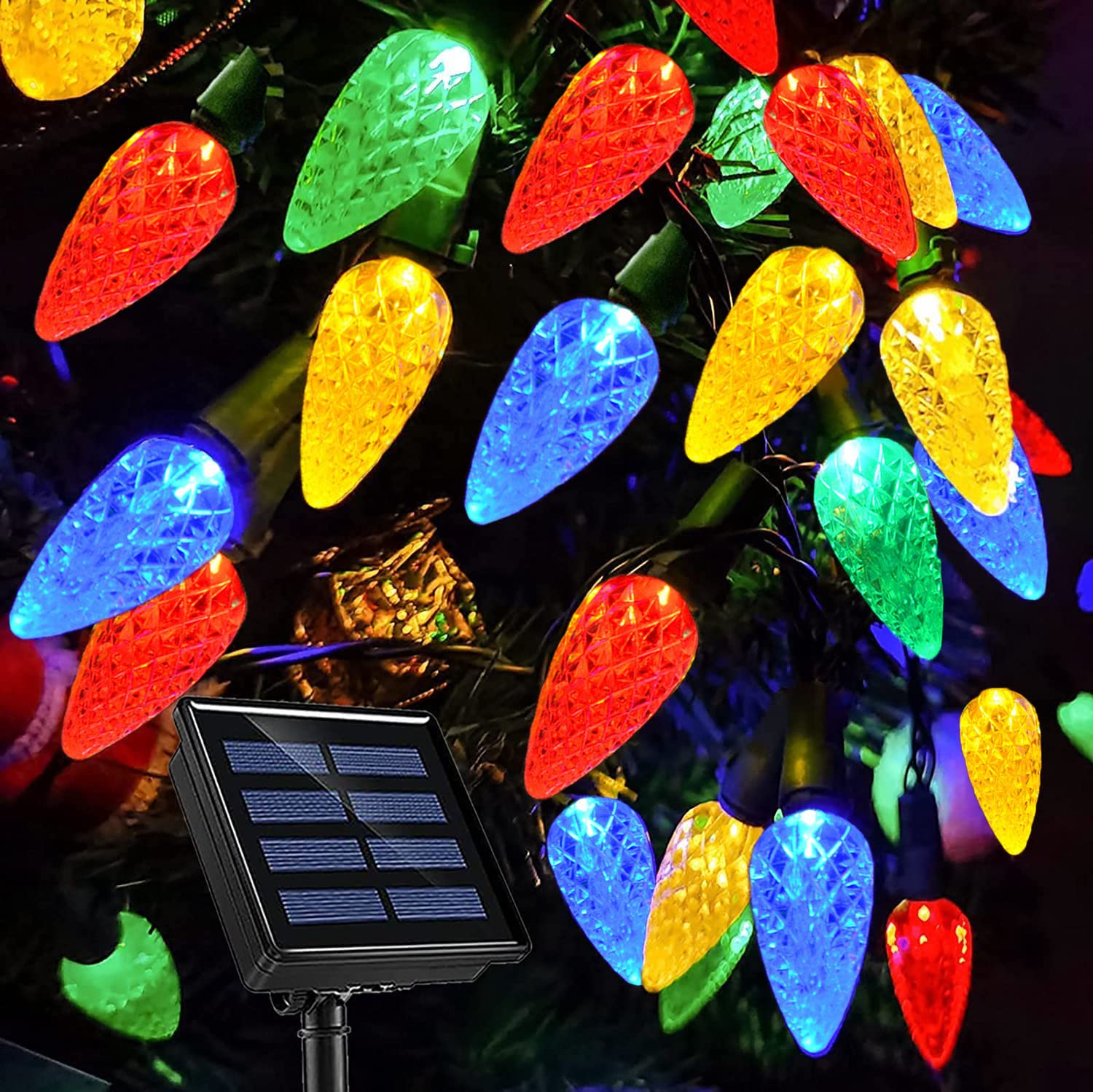 Ohwewant 50 LED 21Ft C6 Solar Christmas Lights Outdoor, 8 Modes C6 Strawberry String Lights, Waterproof Outdoor Christmas Solar 