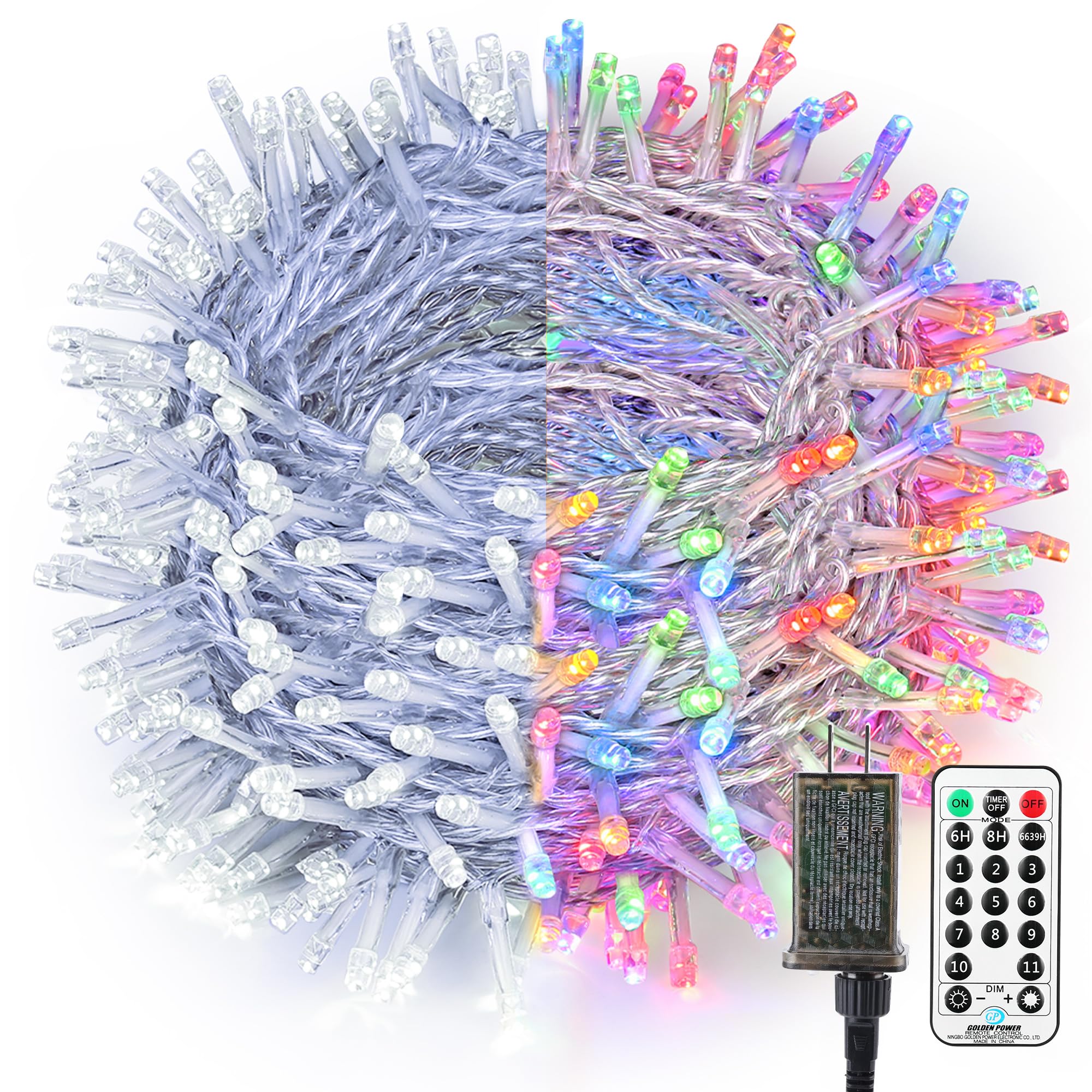 BrizLabs Christmas String Lights, 115ft 300 LED Color Changing Christmas Lights, 11 Modes Cool White+ Multicolor Lights with Rem