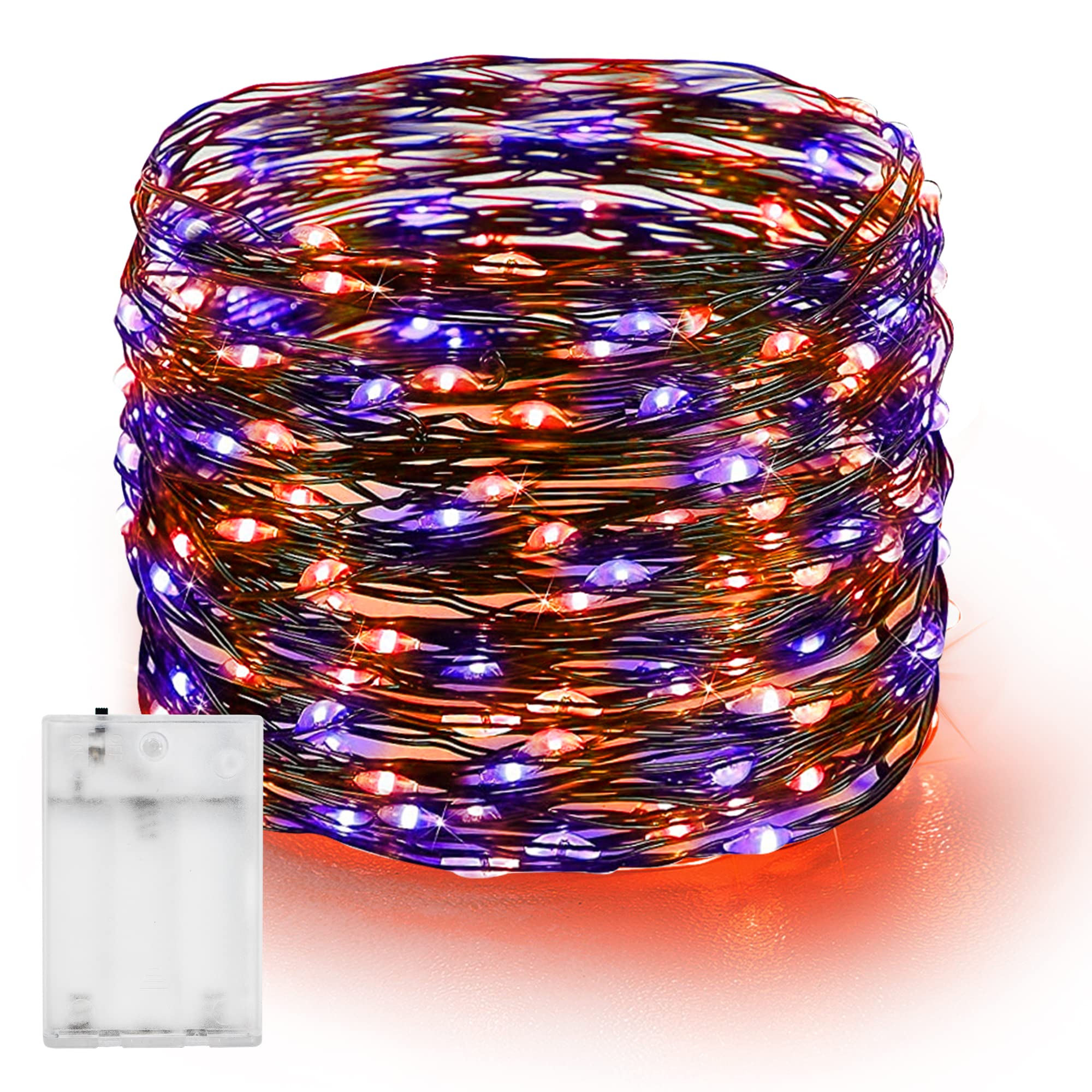 Dazzle Bright Fairy String Lights, 20FT 60 LED Copper Wire, Waterproof, Battery Operated, Purple and Orange