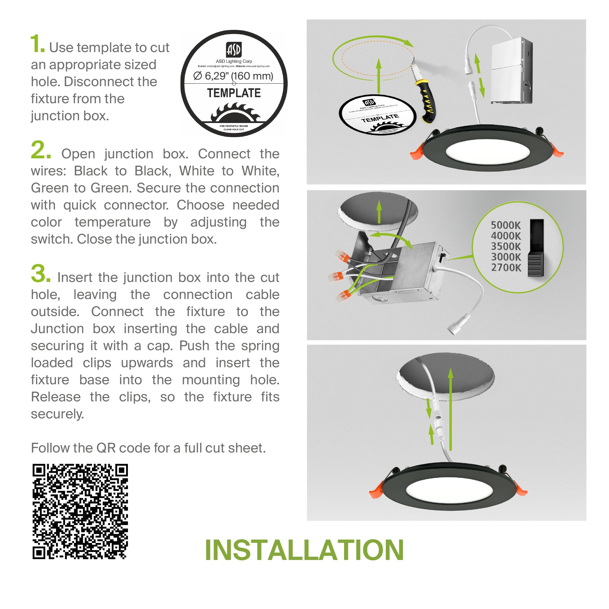 ASD 6 Pack LED Recessed Lighting, 12W Dimmable, 6 Inch, IC Rated, Black, Energy Star, Model A-JBR-6D12BK