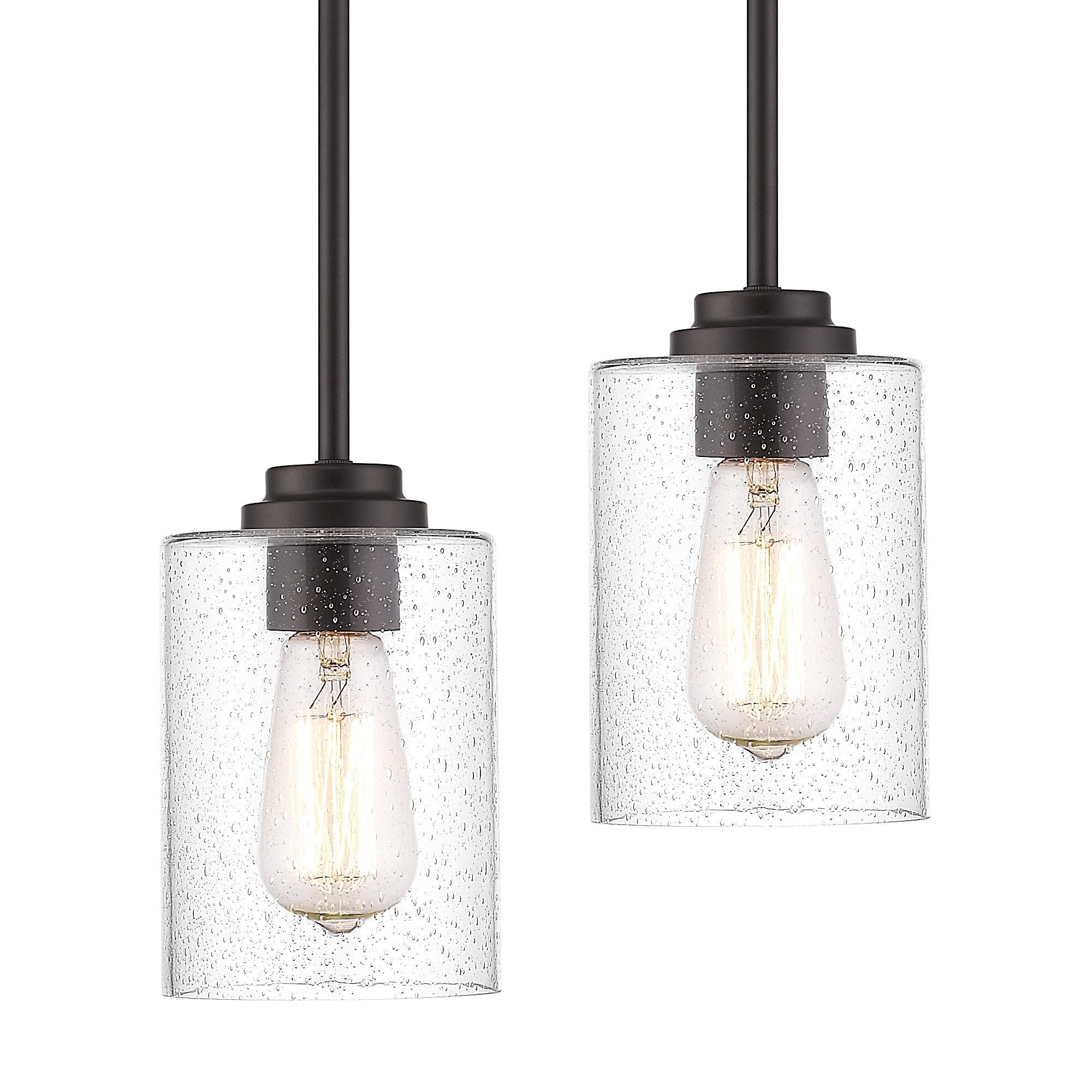 Beionxii Glass Pendant Light | Farmhouse Mini Pendant Lighting for Kitchen Island Dining Room Over The Sink, Oil Rubbed Bronze w