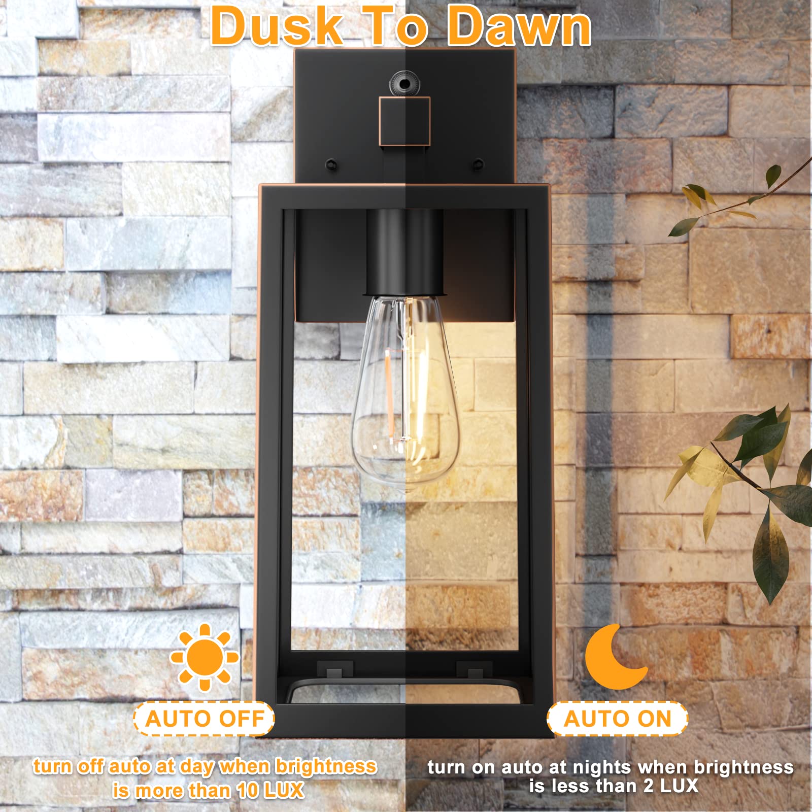 Shine Hai Dusk To Dawn Outdoor Wall Lantern, Exterior Sensor Light Fixture With E26 Base Socket, Waterproof Wall Mount Sconce Wi