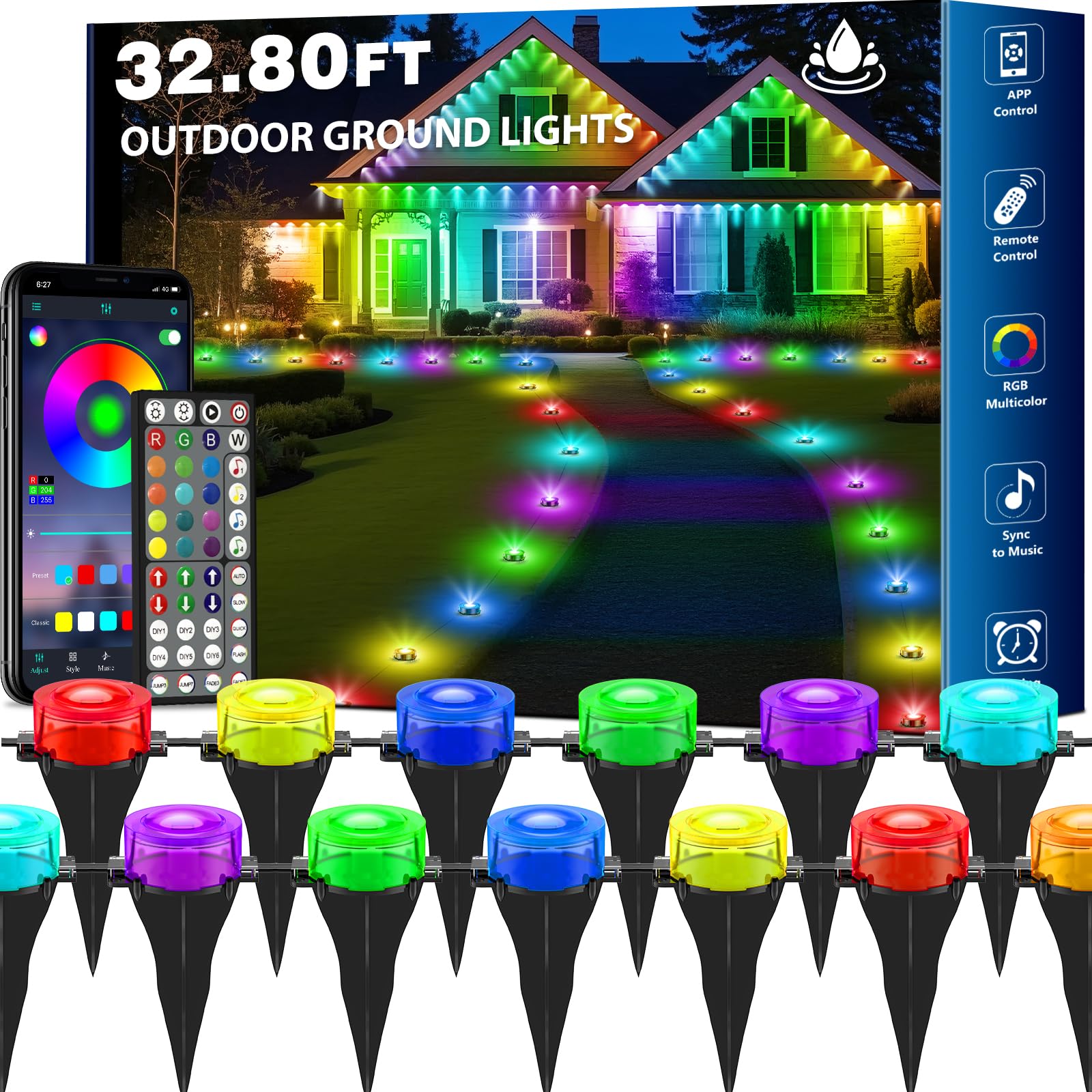 Tqqvxx Rgb Outdoor Ground Lights  32.8Ft Color Changing Pathway Lights With Remote & App Control  Waterproof Walkway Lighting  Wired For Garden Yard Lawn Patio Best For Holiday Party