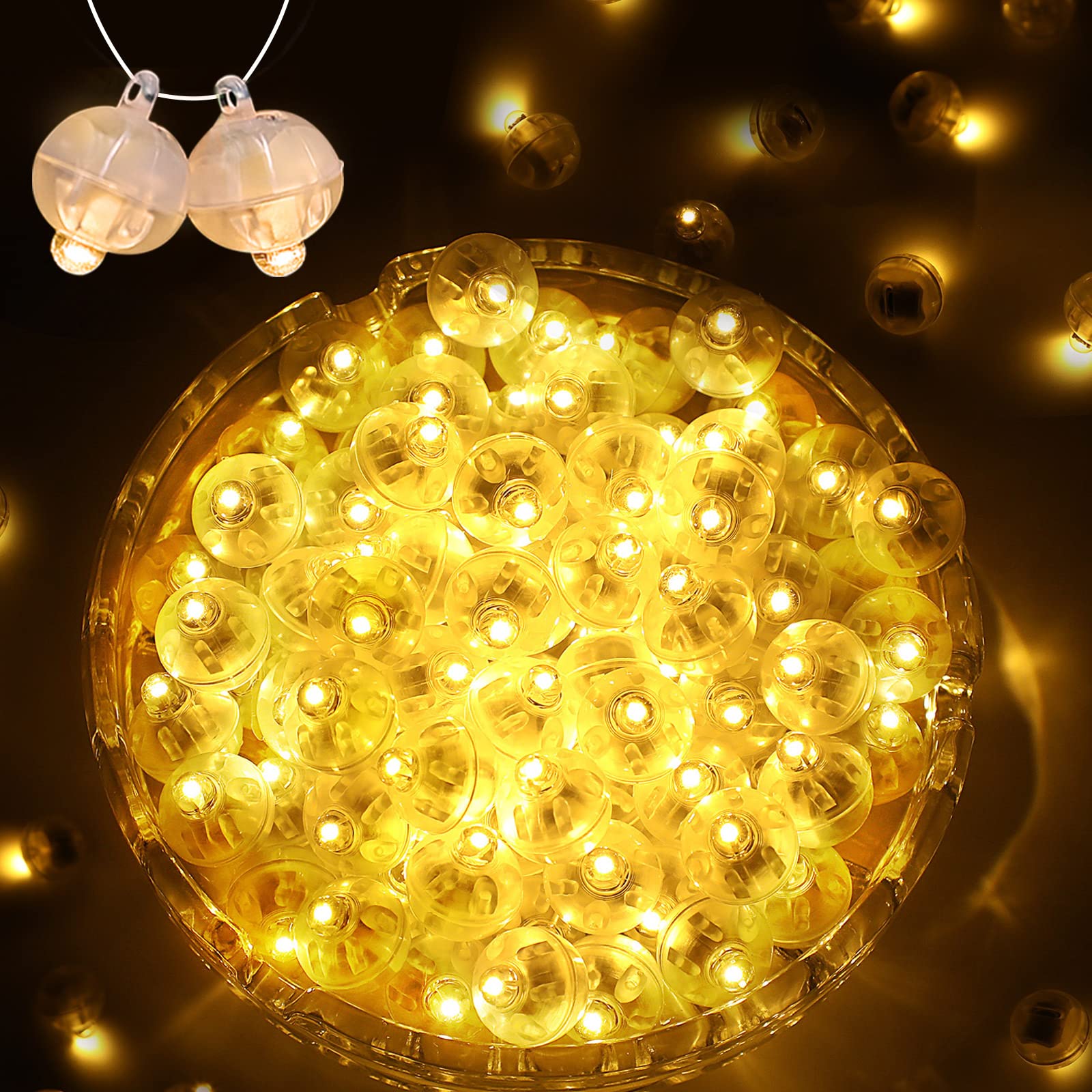 ZGWJ Mini LED Lights for Balloons, Warm White, 100 Pcs, Model A01-Mini, Ideal for Party Decorations and Events
