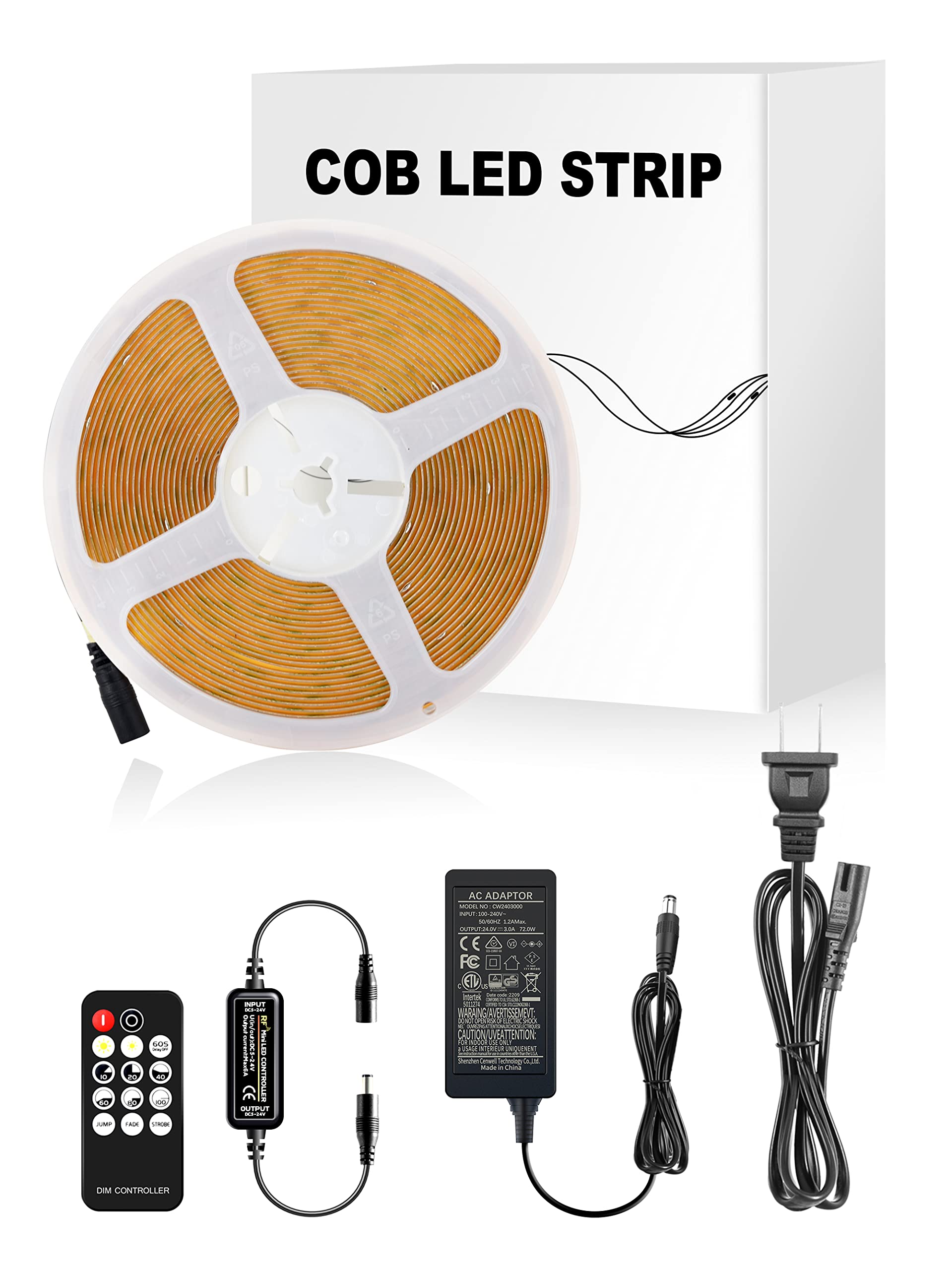 Pandery Led Strip Lights 32.8Ft,Dimmable Cob Led Strip With Adapter And Remote,Superbright 24V Led Tape,Cri90+,2700K Warm White
