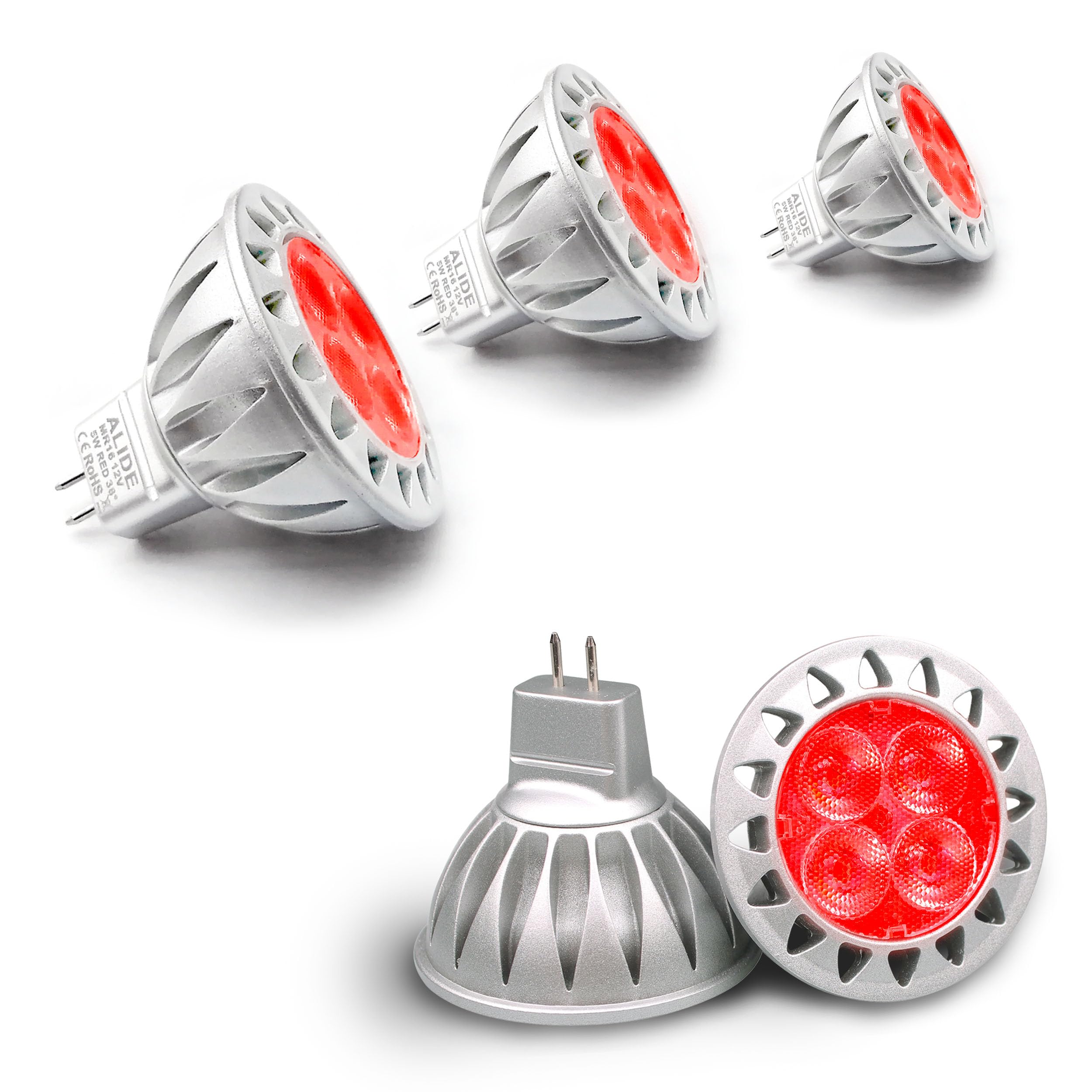 ALIDE MR16 Red LED Bulbs 5W 12V Low Voltage Halogen Equivalent Aluminum 3 Pack