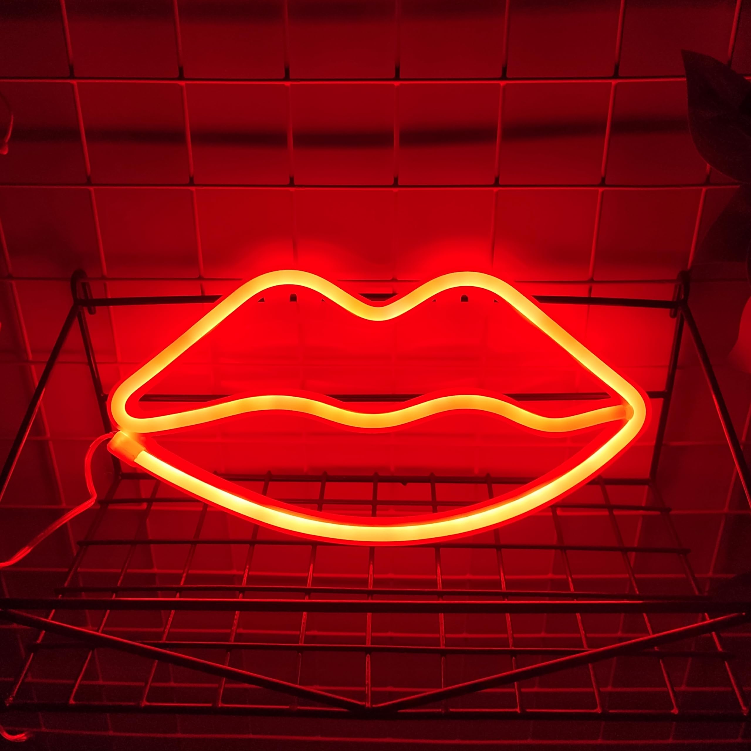 JYWJ Lip Neon Sign LED Table Decoration USB/3-AA Battery Powered 10.2inL x 7.9inW Red Model JJ-NEON-06