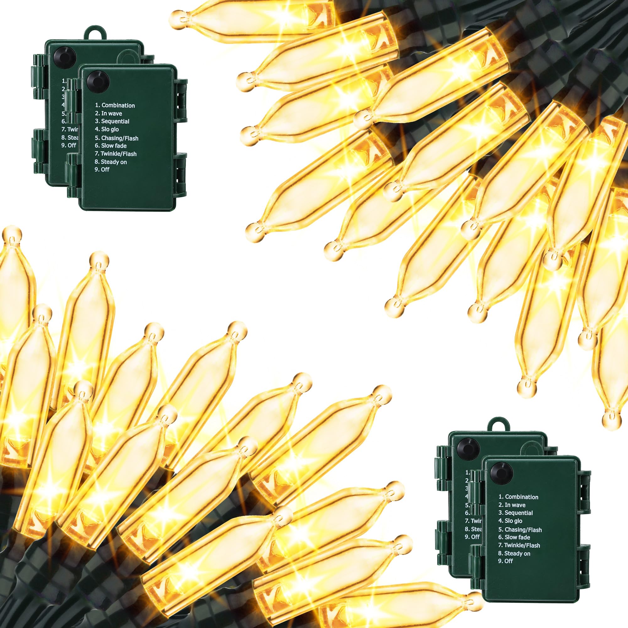 Lomotech Battery Operated Christmas Lights - 4 Pack Total 66Ft 200Leds Mini String Lights 8 Modes Waterproof With Timer For Home  Garden  Party  Holiday  Tree Decoration (Green Wire  Warm White)