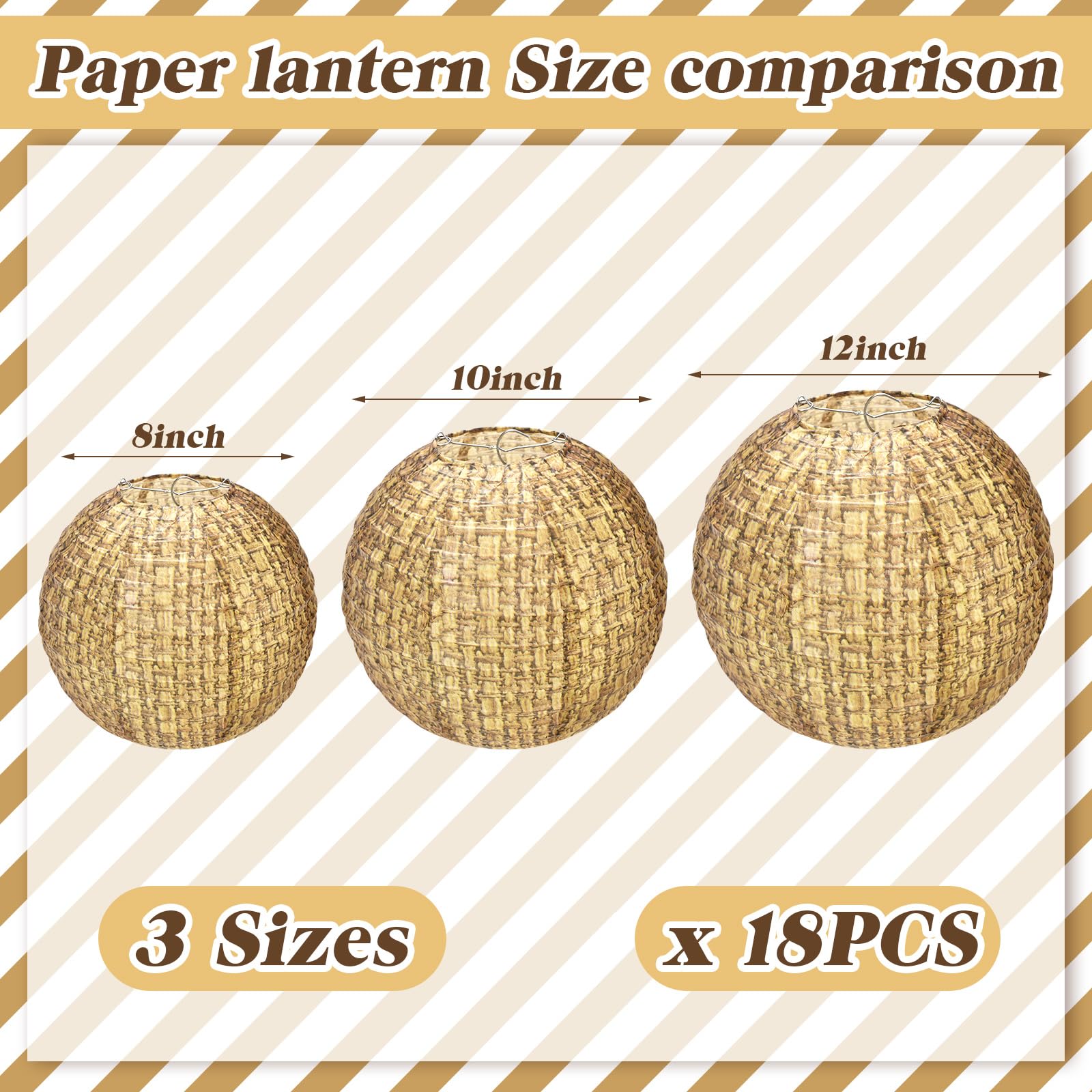 Qeeenar 18 Pcs Print Burlap Paper Lanterns 8 10 12 Inch Chinese Decorative Paper Lantern Boho Paper Lanterns Hanging Classroom F