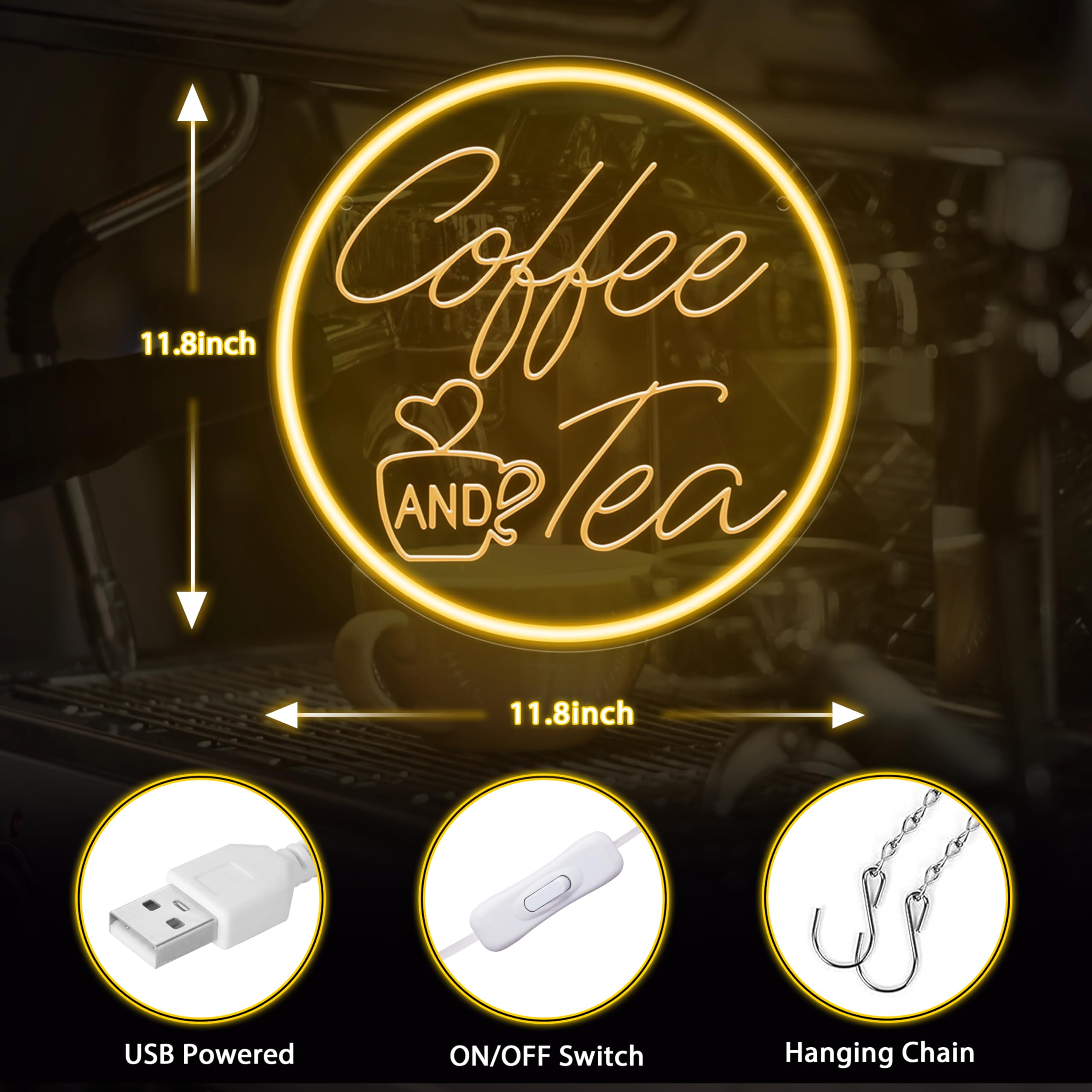 Kavaas Coffee And Tea Neon Signs 11.8X 11.8  3D Carved Coffee Neon Sign For Cafe Station  Tea Bar  Kitchen Decoration - Best Gifts For Birthday  Housewarming  Christmas