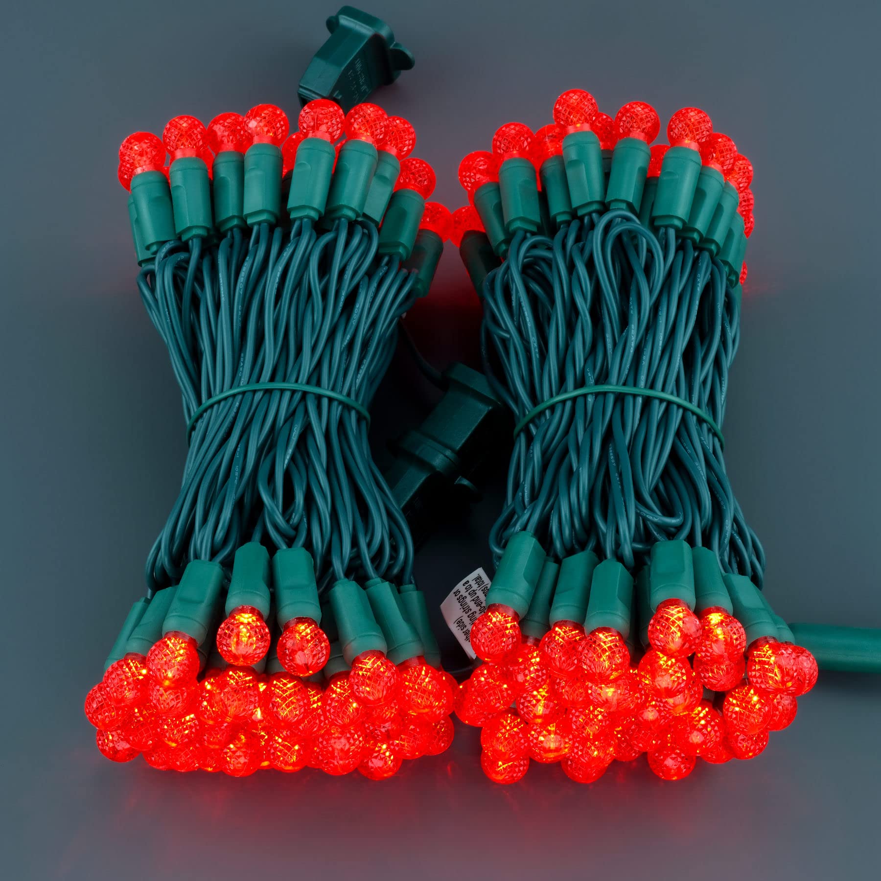 Yuletime Red One-Piece G12 Led Christmas Lights, Total 48 Feet 140 Count 2 Strands 24Ft 70Ct Waterproof Raspberry String Light (