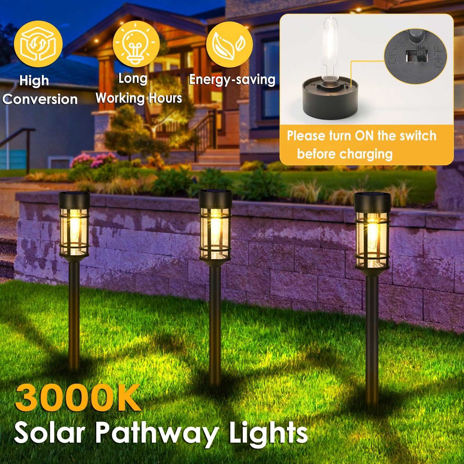 Mancra 8 Pack Solar Pathway Lights - Waterproof Led Garden Lights For Yard & Driveway, 3000K