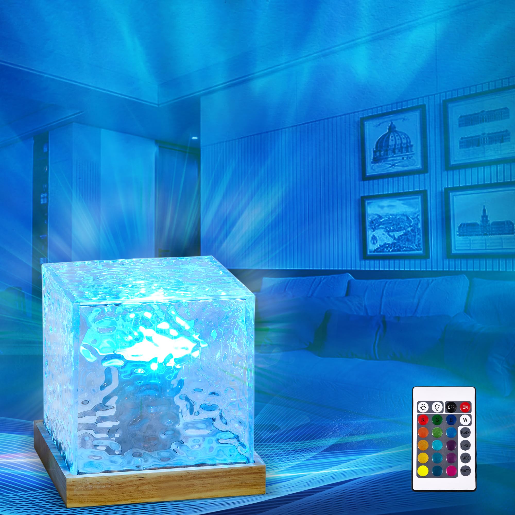 SUOAPAIQ Ocean Wave Projector Lamp, Northern Lights Aurora Projector Light, 16 Colors Gradual Rotating Flame Water Lamp Wave Lig
