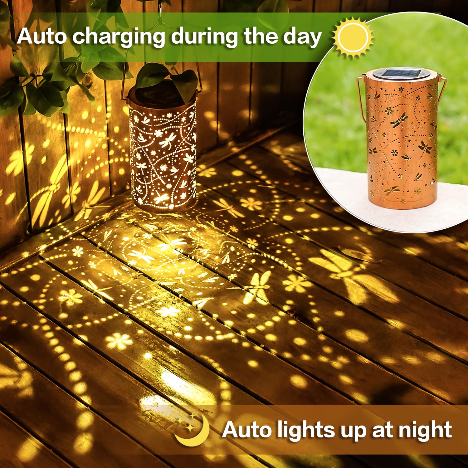 2 Pack Dragonfly Solar Lanterns Outdoor Waterproof Hanging Solar Lights Dragonfly Gifts For Women Men Metal Decorative Led Light