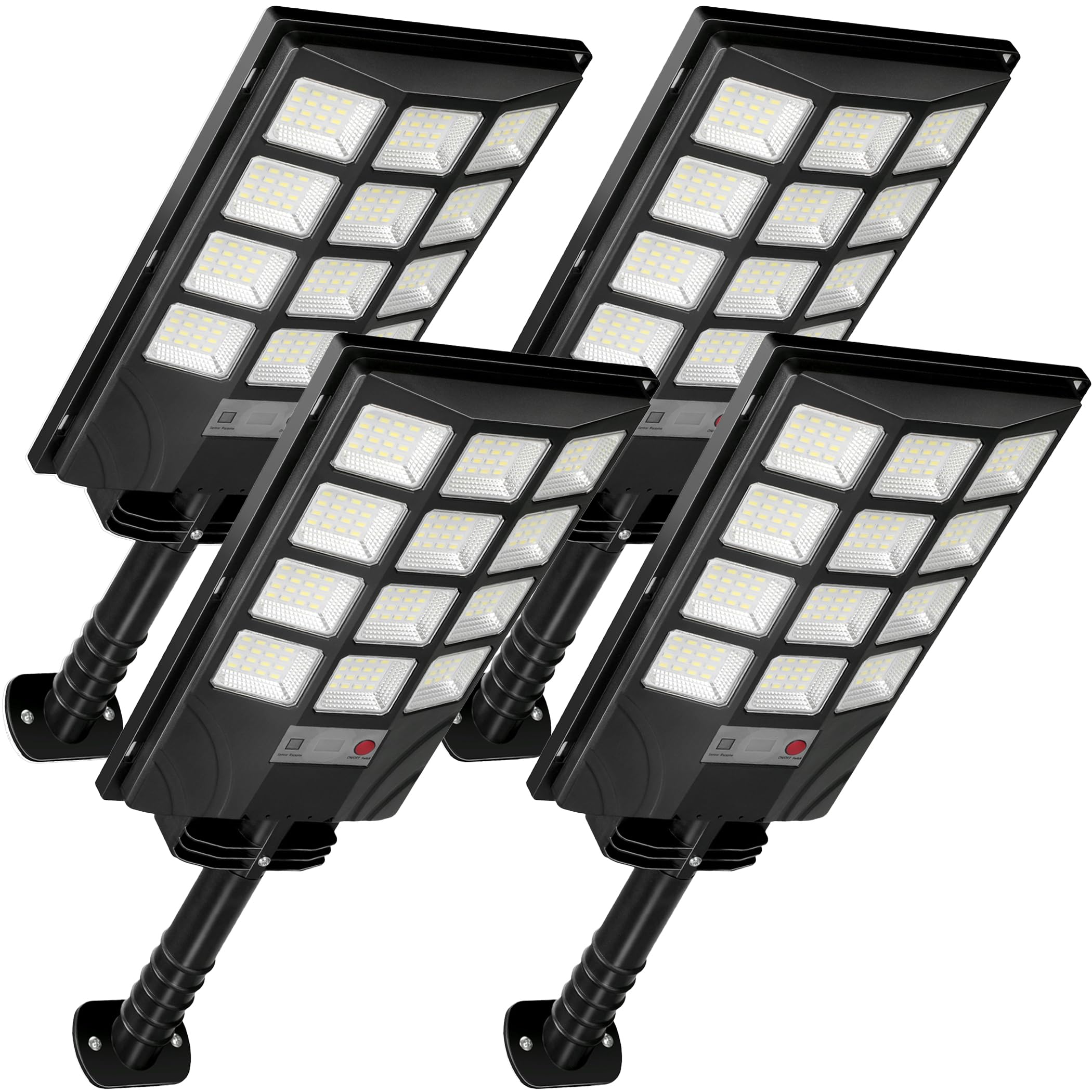 Atoechie 4-Pack Solar Street Lights, 20000lm, Dual Motion Sensors, Dusk to Dawn, IP66 Waterproof, 4*192LED, Black, Model AT192SL