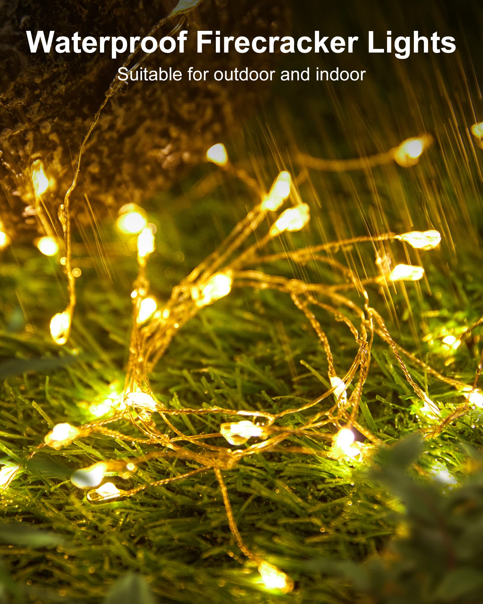 Fairy Lights Battery Operated, Fairy String Lights Waterproof Silver Wire 5 Feet 60 Led Firecracker Starry Lights For Diy Wreath Home Wedding Party Bedroom Mason Jar Holiday Christmas, Warm White