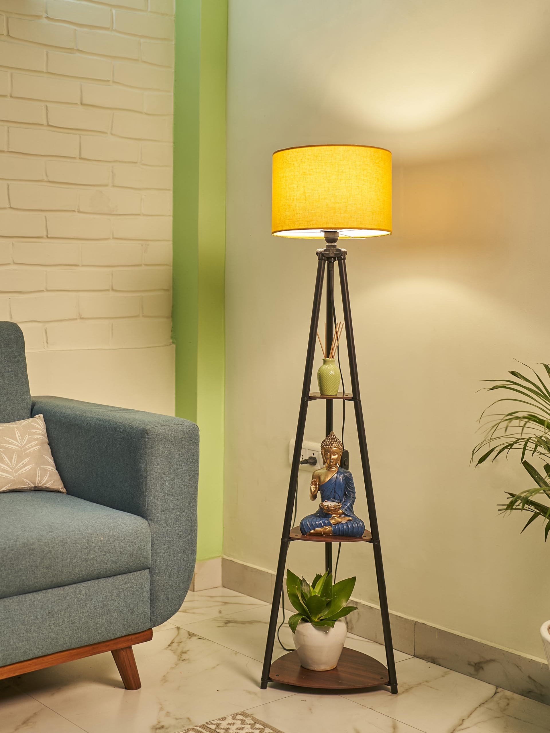 Crosscut Furniture Metal Floor Lamp with 3 shelves (Fresh Yellow)