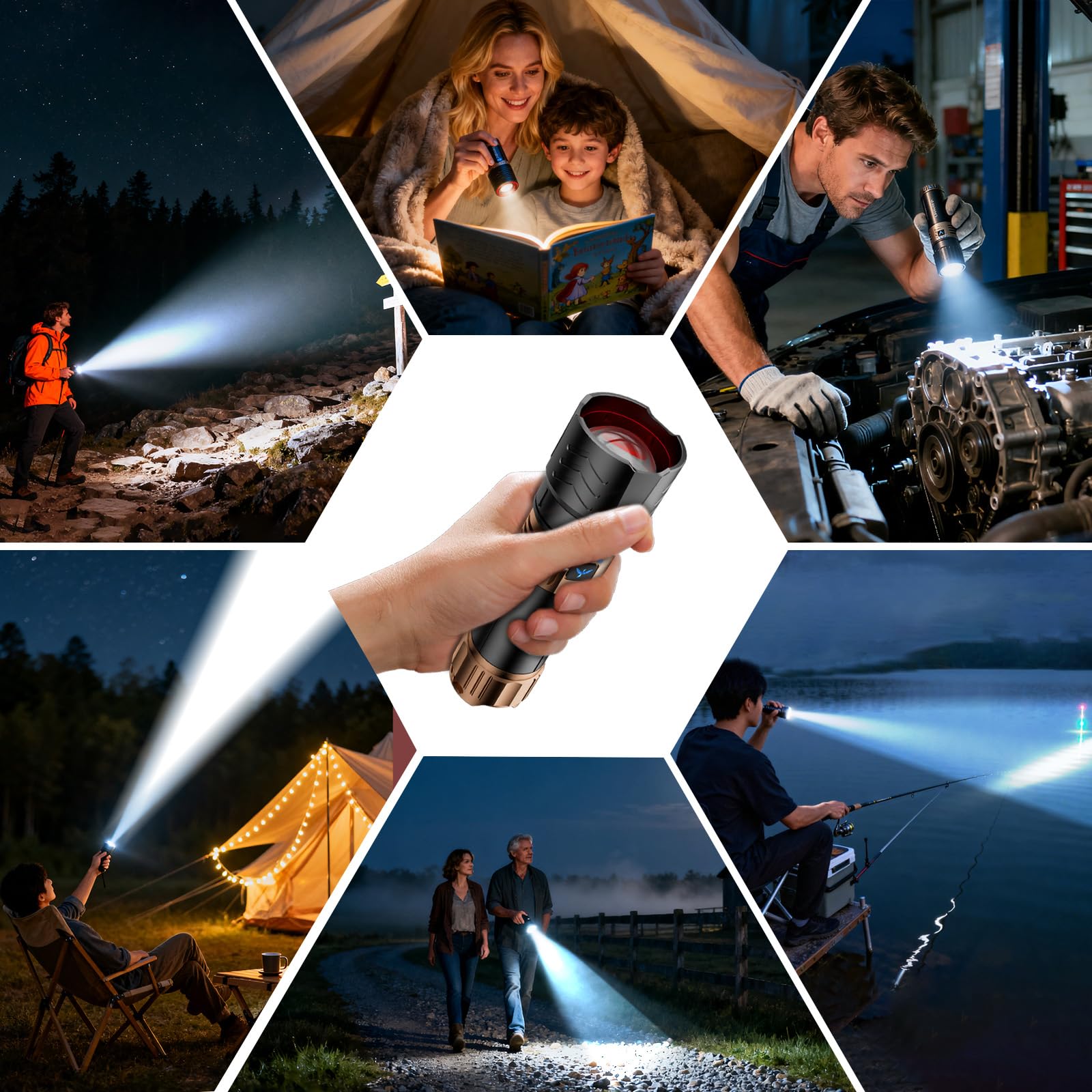 SKYFIRE Rechargeable Flashlight 3000lm Super Bright, Zoomable, Waterproof, Aluminum Alloy, Model SF-1097-Type, Color: Plus