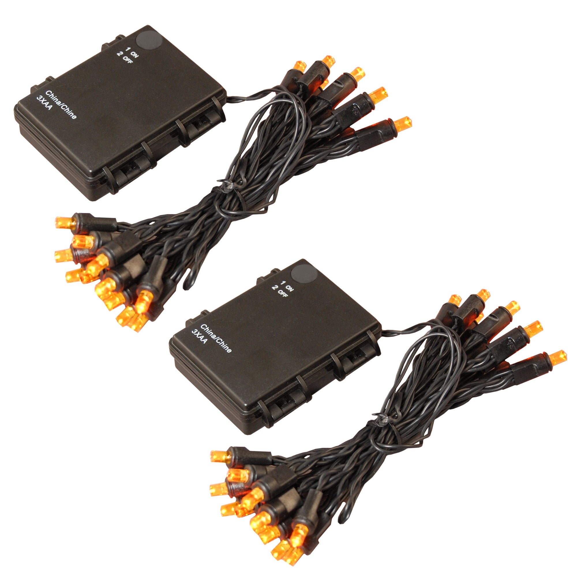 LumaBase Battery Operated LED Mini String Lights - Orange, 25 Lights on 113" Cord, Set of 2, 66202