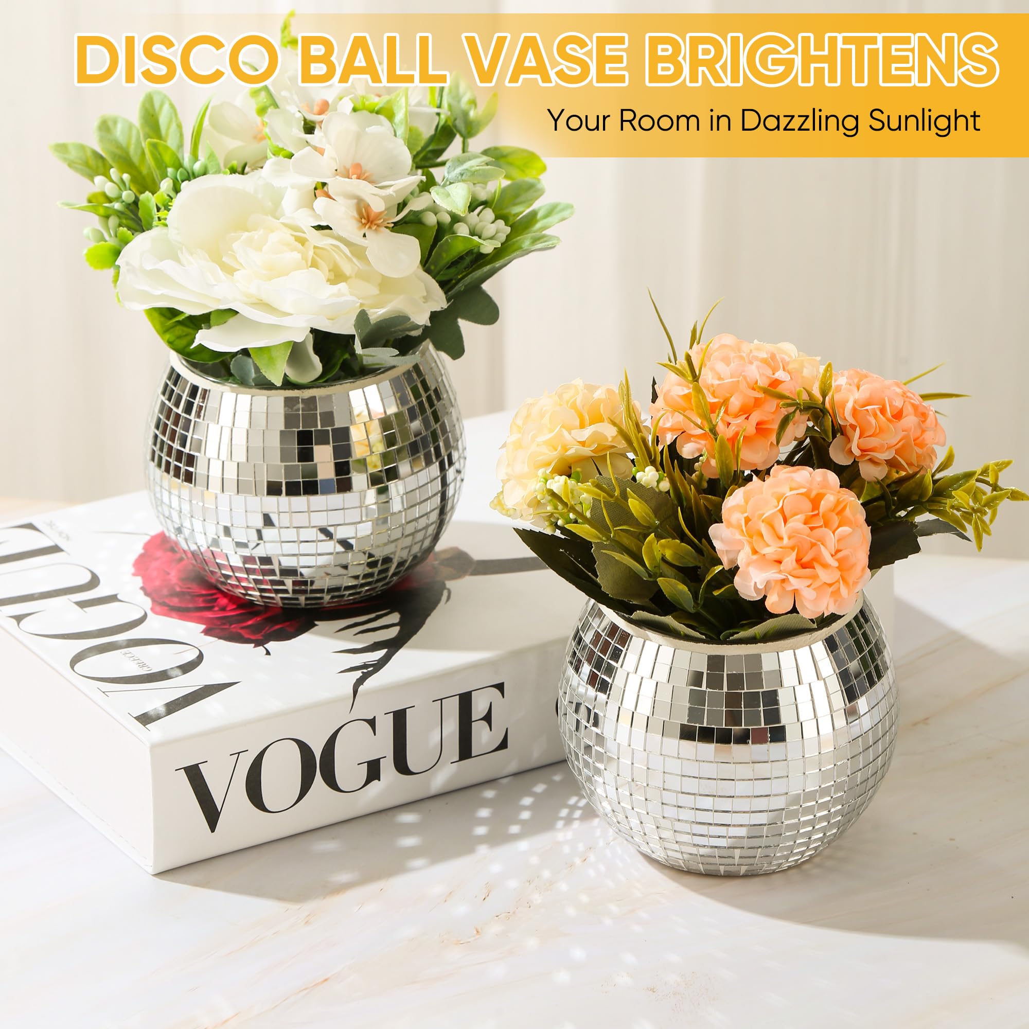 6 Pcs Disco Ball Vase Disco Ball Planter for Centerpieces Disco Ball Decor Flower Vase with Silver Mirror Glass for Wedding, Bir
