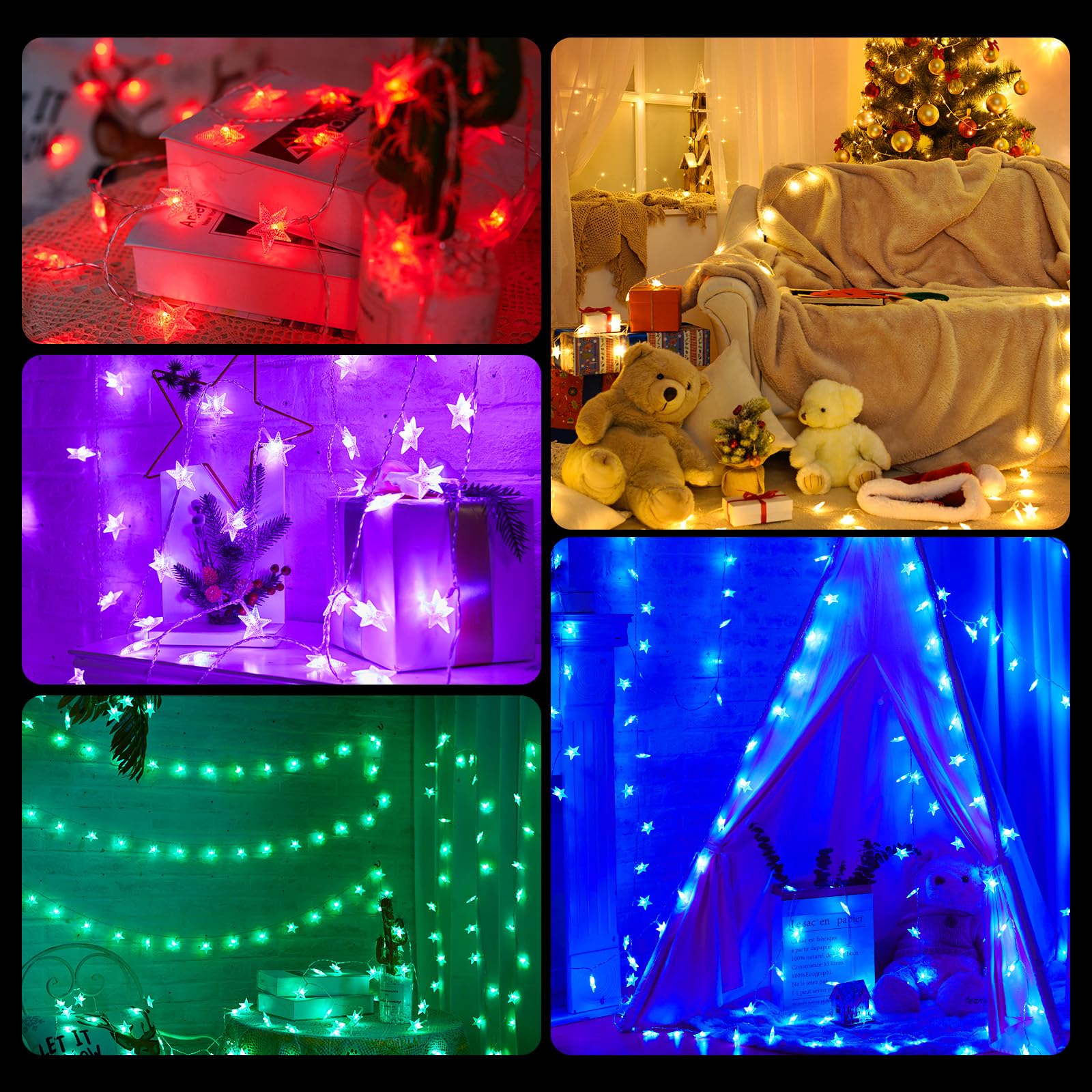 Minetom 17 ft Color Changing Star String Lights - 50 LED Fairy Lights with Remote, 16 Colors, USB Powered for Indoor Decor