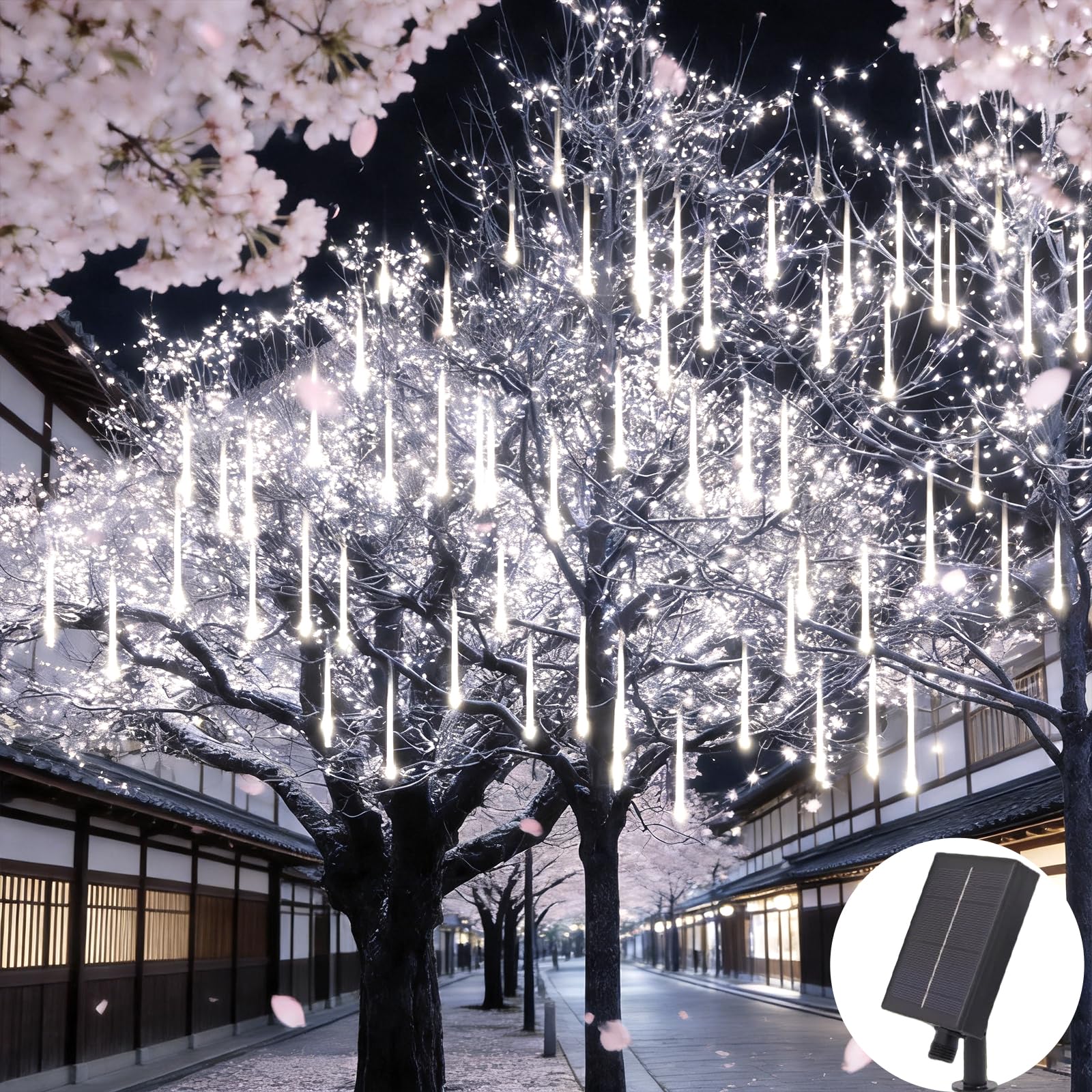 Buroraix 12inch 8 Tubes,Meteor Shower Lights Outdoor Solar Powered,IP65 Waterproof Falling Rain Lights,Auto On/Off String Lights