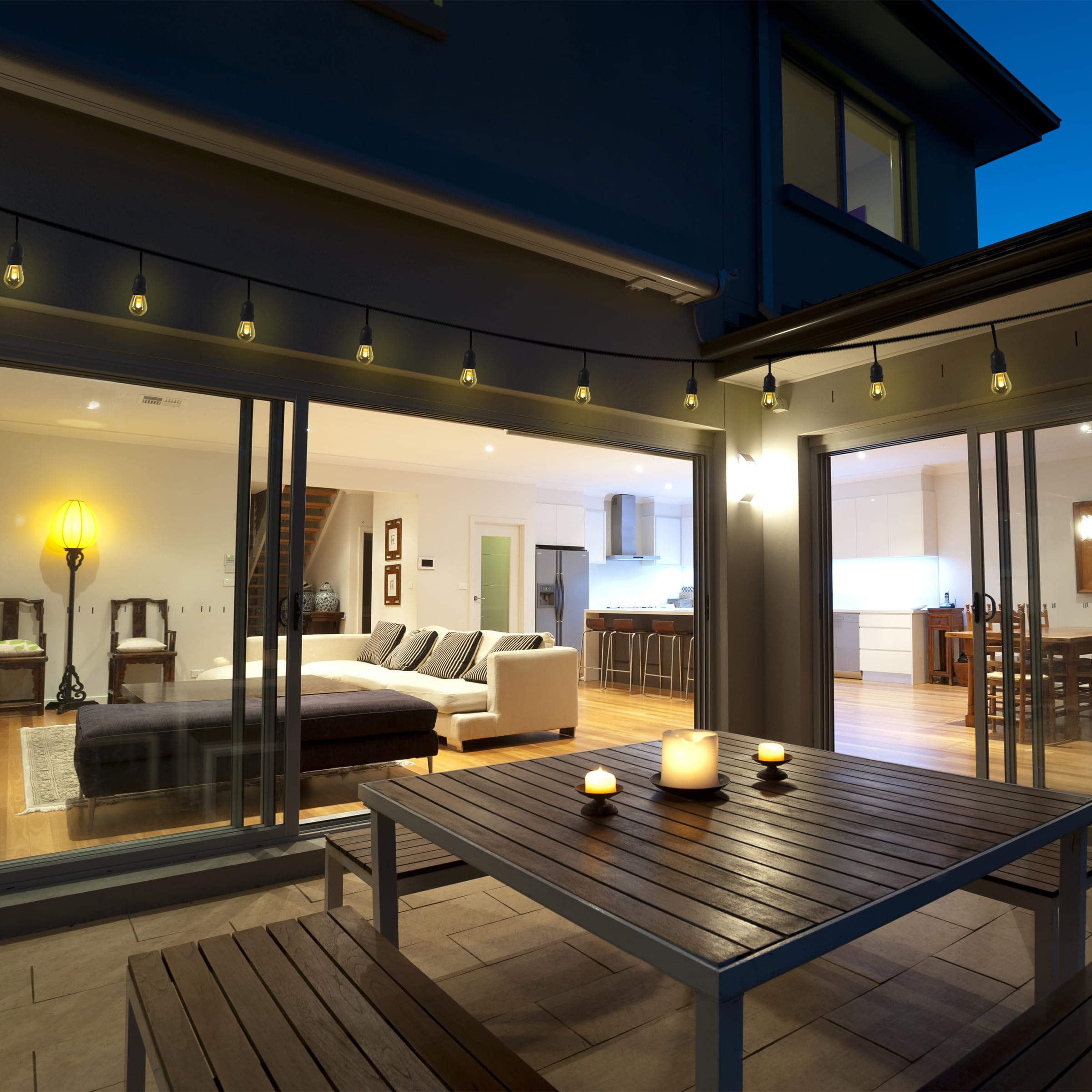 Feit Electric LED String Lights, 12ft Commercial Grade, 6 Sockets, 1800K Soft White, Model SL12-6/FLAME, 15,000-Hour Lifetime