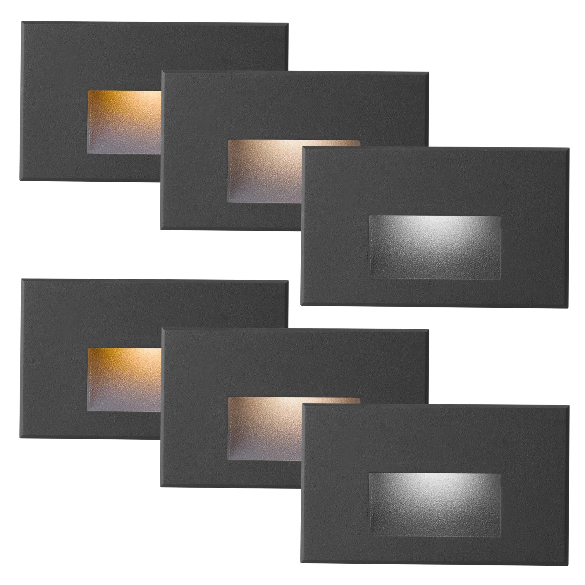 TUMUPSM LED Step Lights Outdoor Stair Light Indoor 12V Low Voltage 3CCT Color Changing 3000K/4000K/5000K 4W 150LM  IP66 Waterproof  Horizontal Lights for Steps Black  6-Pack
