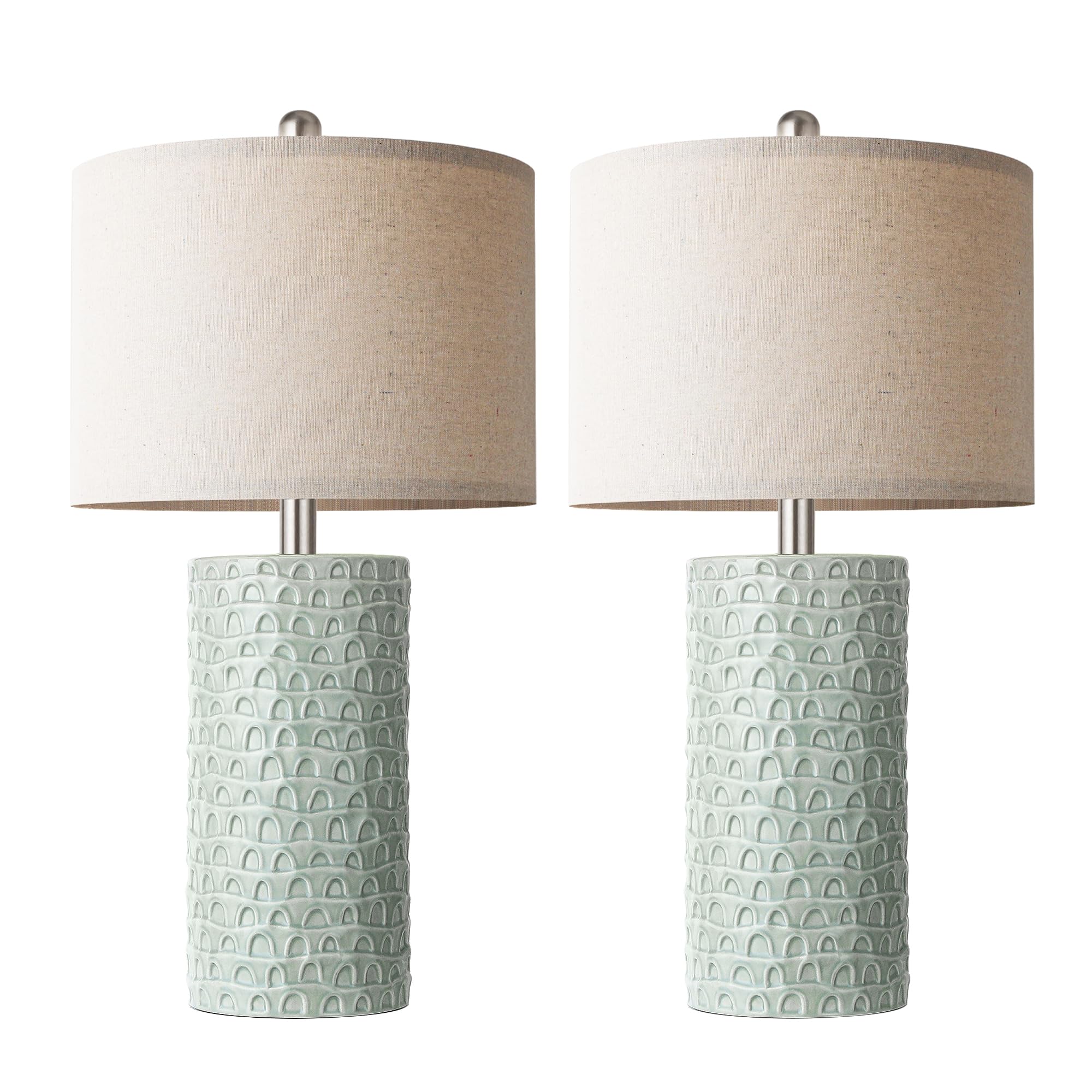 Partphoner 23'' Modern Ceramic Table Lamp Set Of 2, Table Lamps For Living Room, Rustic Farmhouse Bedside Lamps Nightstand Lamp