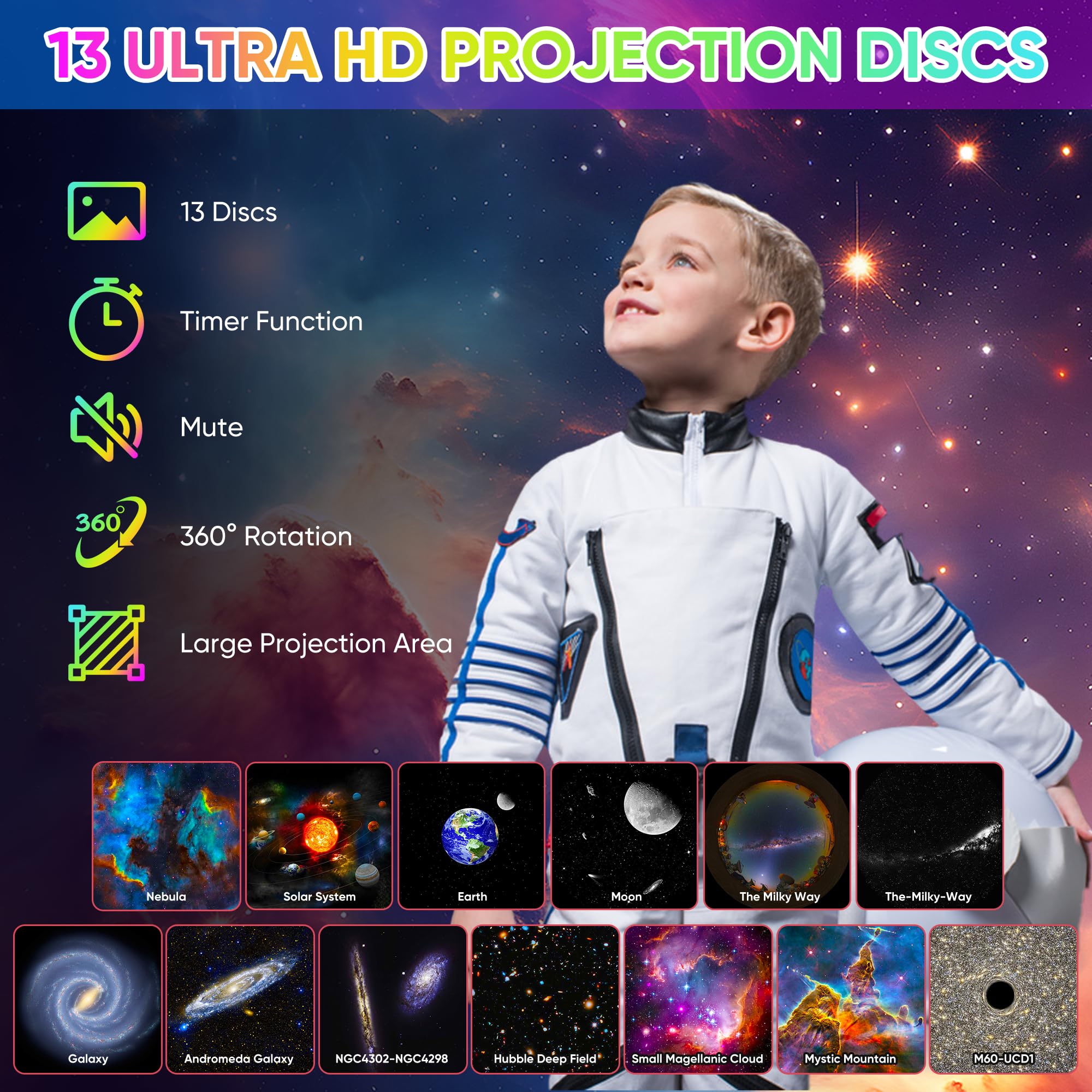 Flylily Galaxy Projector, 13 In 1 Hd Planetarium Star Projector For Bedroom, 360 Rotating Star Projector Light With Adjustable K