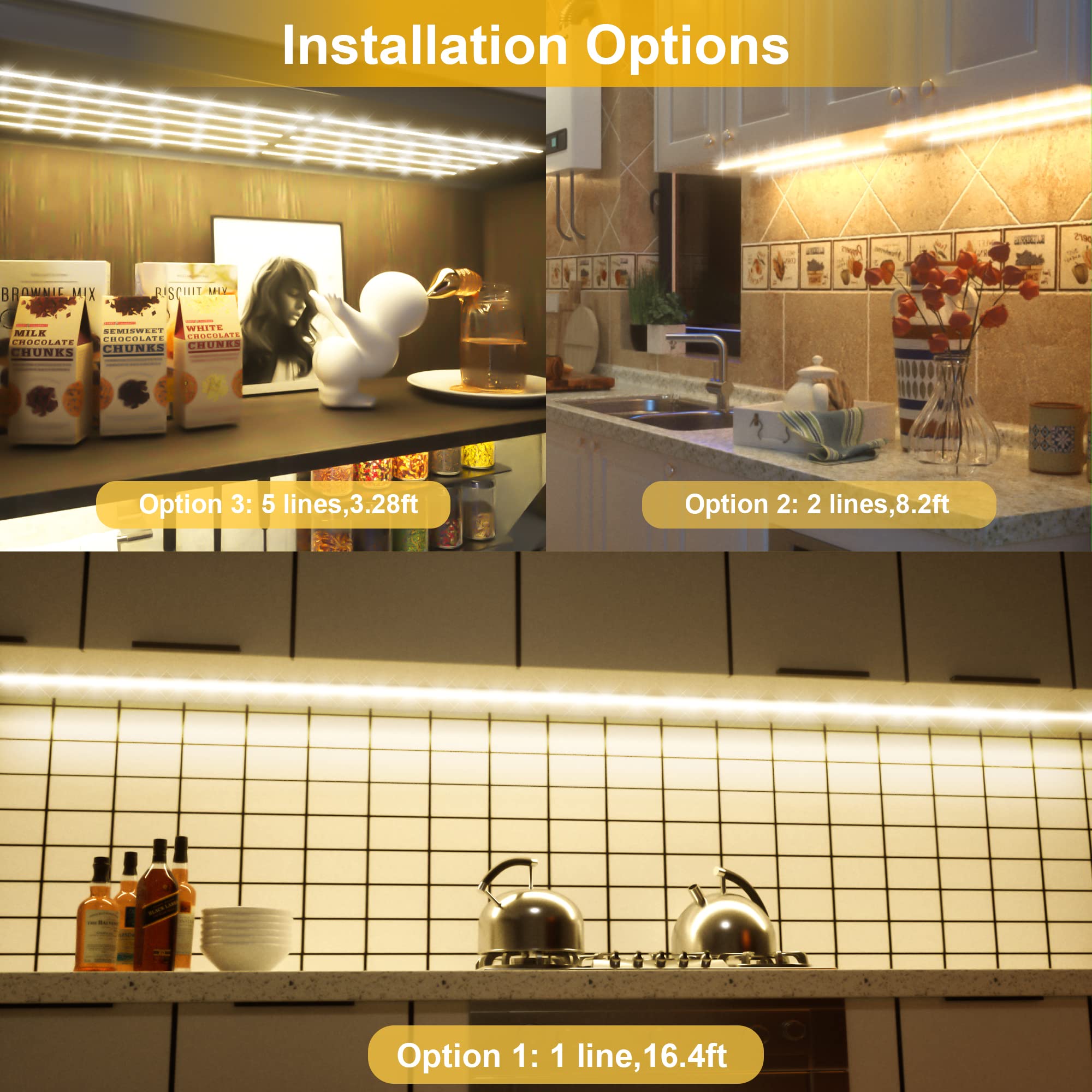 Lafulit 10 Pcs Under Cabinet Lights Kit, Stick On Lights, Flexible Led Strip Lights With Remote And Power Adapter, For Kitchen C