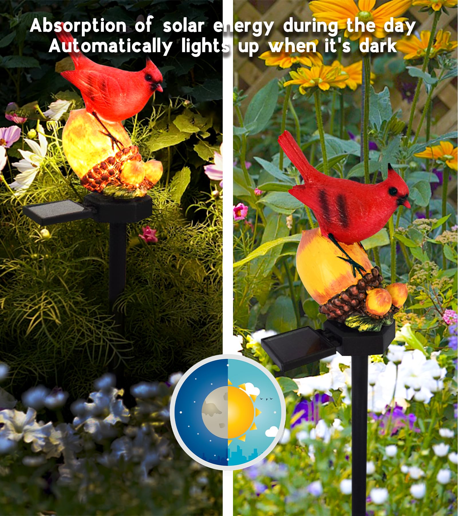 LAIAMER Solar Light Cardinal Garden Decor - Waterproof Red Bird Figurine Stake Light for Outdoor Patio Lawn, Nut Color