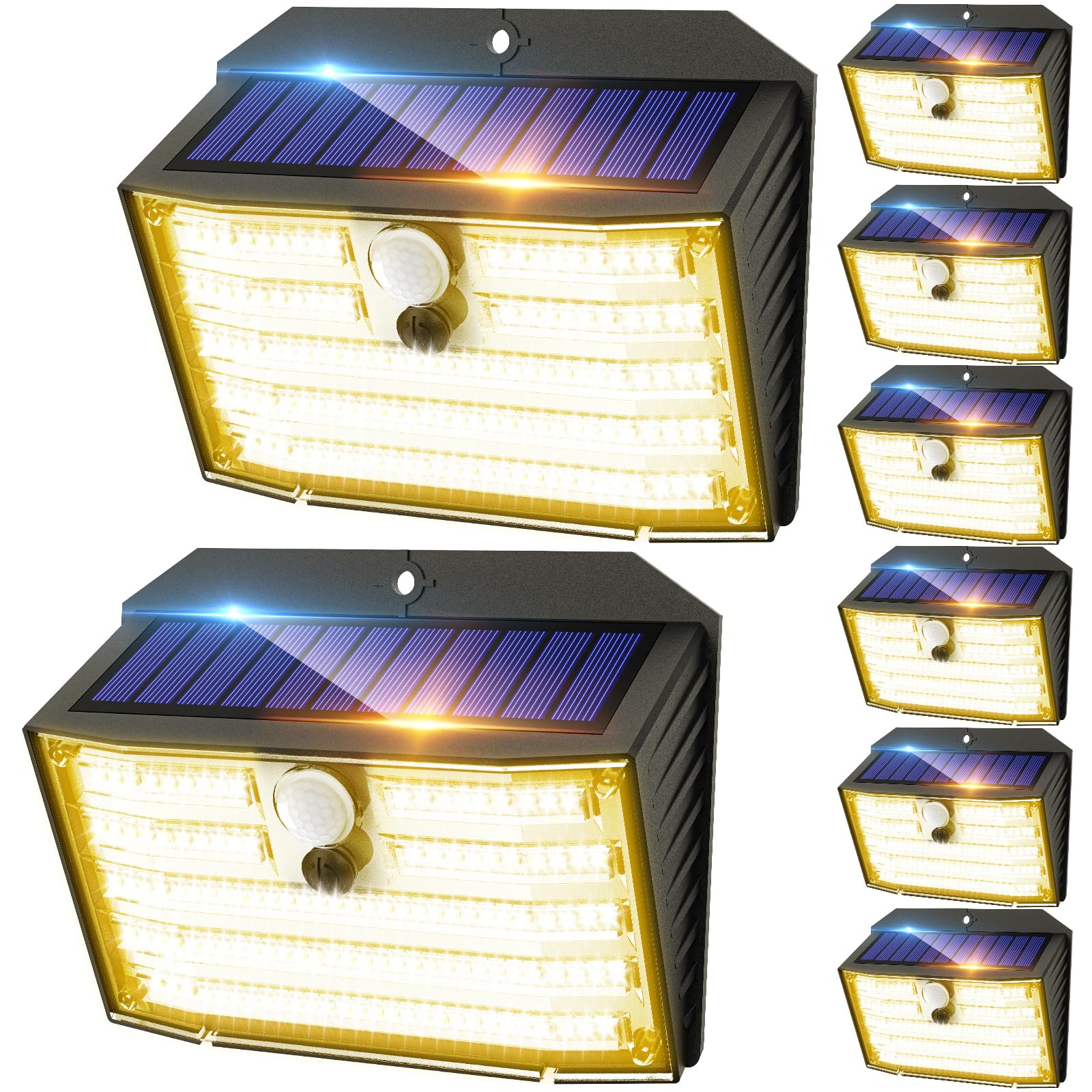 CLAONER Solar Lights Outdoor, Wireless Motion Sensor, IP65 Waterproof, 126 LED, 8 Pack, Warm White, Model SL128AW-US