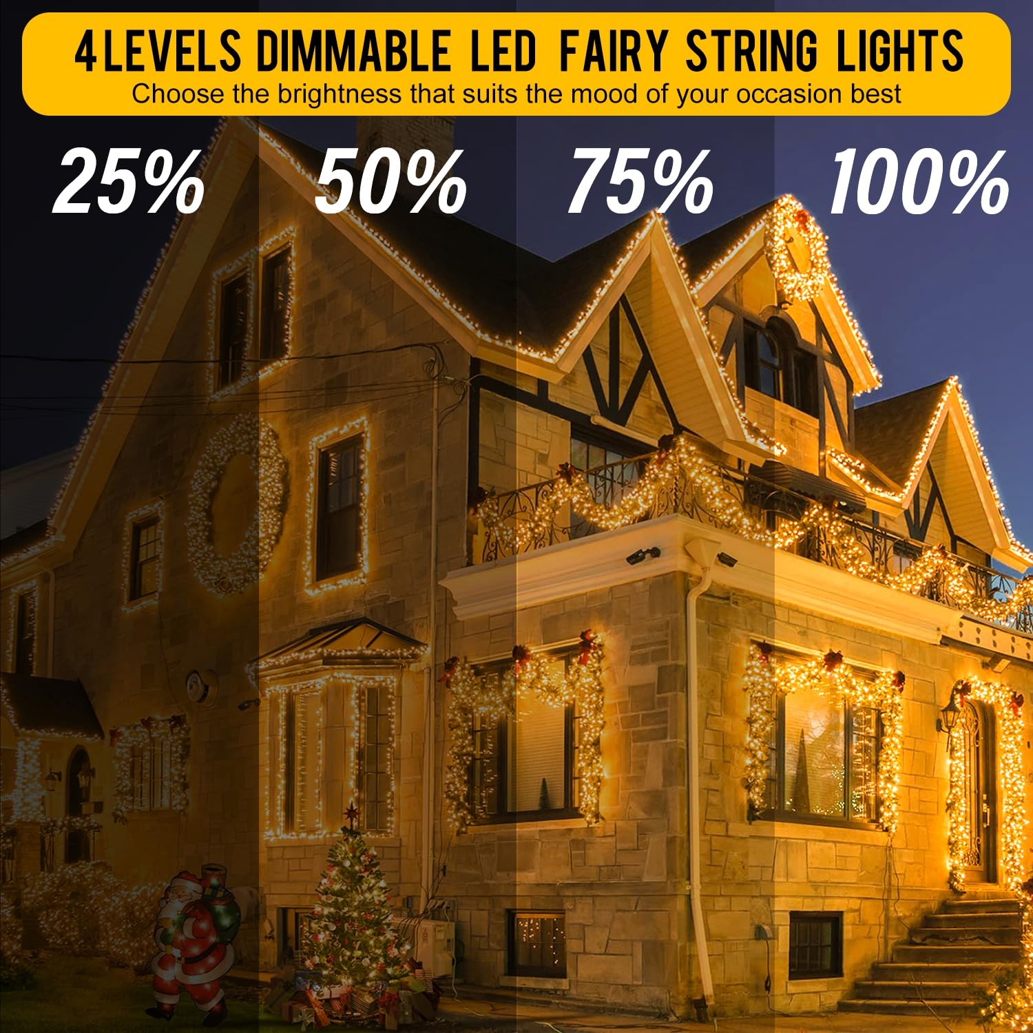 Weillsnow 328 FT 1000 LED Christmas String Lights, Waterproof, 8 Modes, Remote, Warm White, Model HB-1000COI