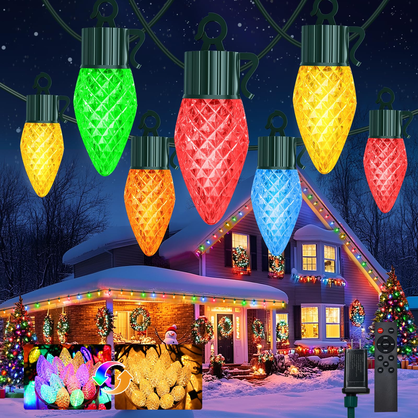 litogo C9 Christmas Lights Outdoor with Remote Control, 50FT 25LED RGB Color Changing Xmas String Lights with Timer, Waterproof 