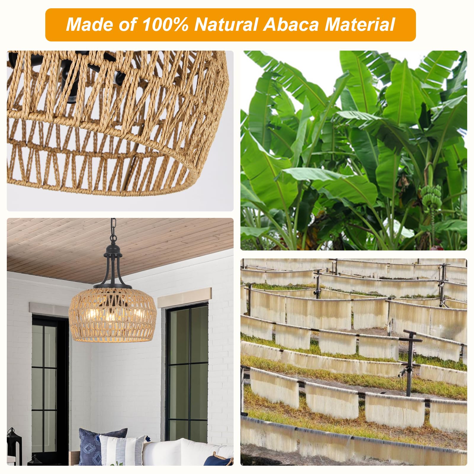 Hmvpl Grey Rattan Chandeliers For Dining Room, 5-Light Boho Dining Room Light Fixture With Wicker Lampshade, Large Coastal Penda