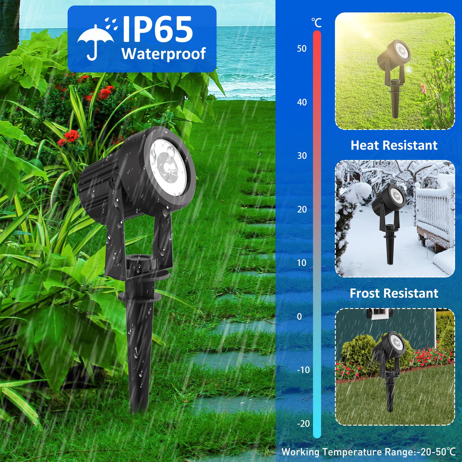 T-Sunus Color Changing Solar Landscape Spotlights 2 Pack, Ip65 Waterproof Solar Lights 9.8Ft Cable, Outdoor Rgb Solar Spot Light