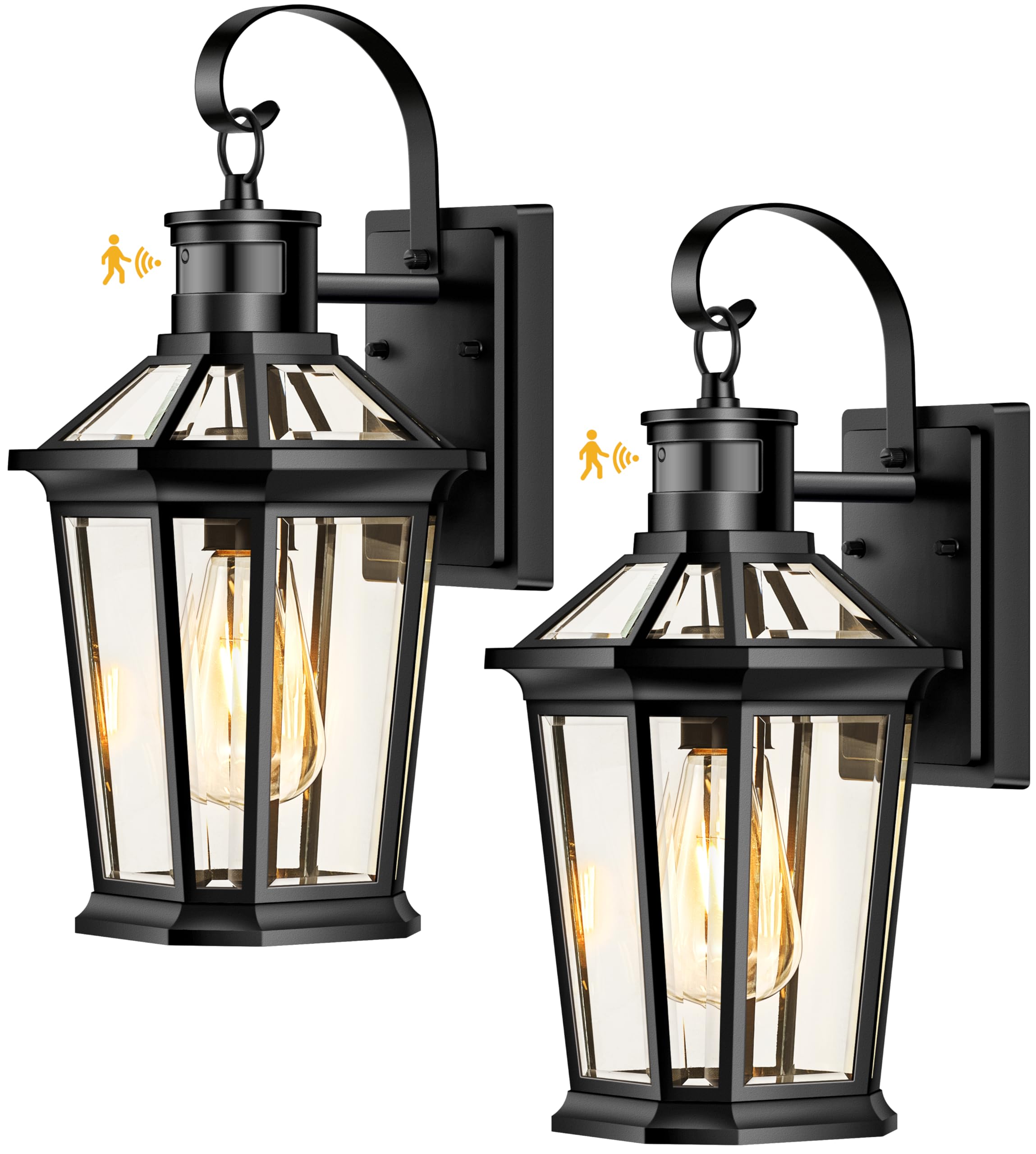 VIANIS Motion Sensor Outdoor Wall Lantern, Black Waterproof Dusk to Dawn LED Exterior Wall Sconce, Anti-Rust Aluminum Modern Out